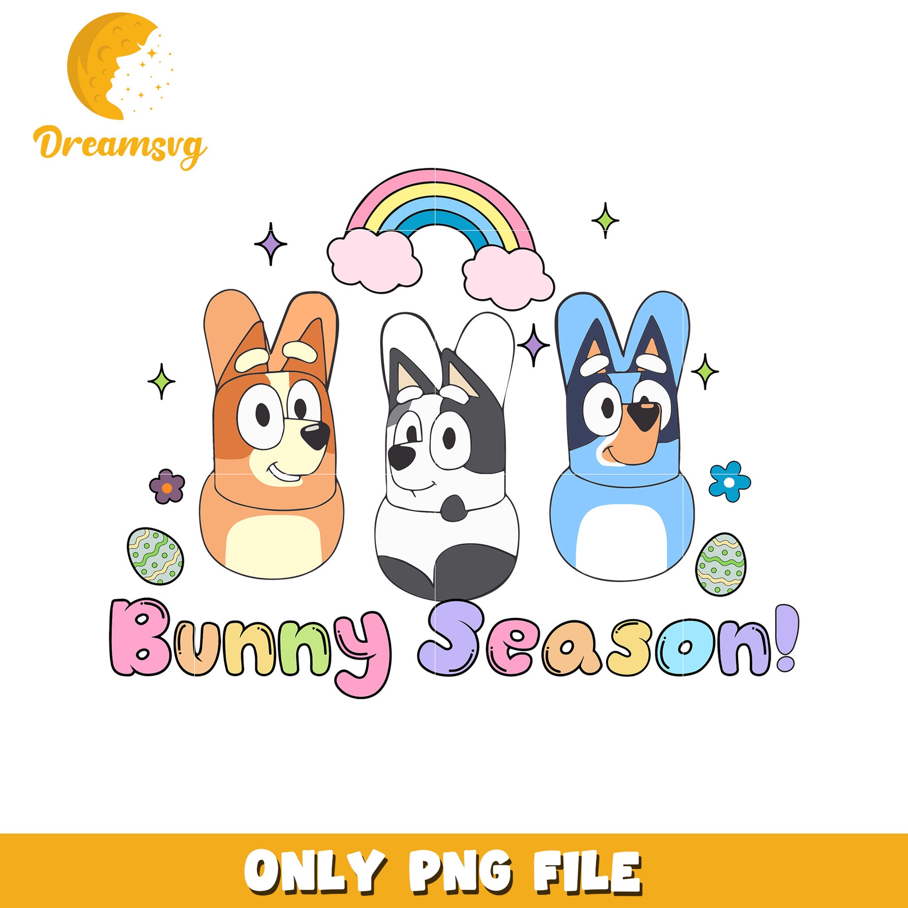 Bluey and friends bunny season png, easter egg hunt png, bunny png