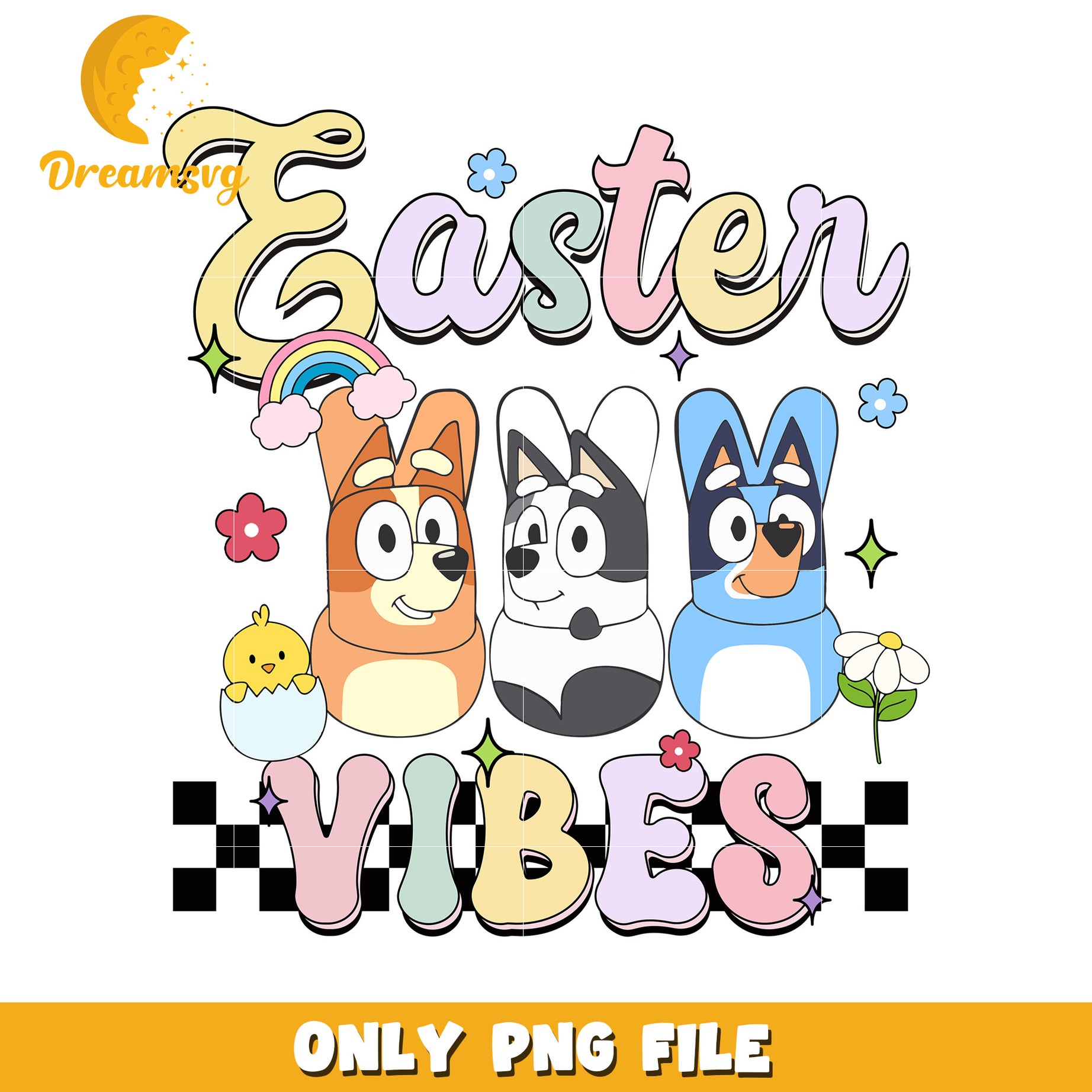 Bluey and friends easter vibes png, easter eggs png, bluey png