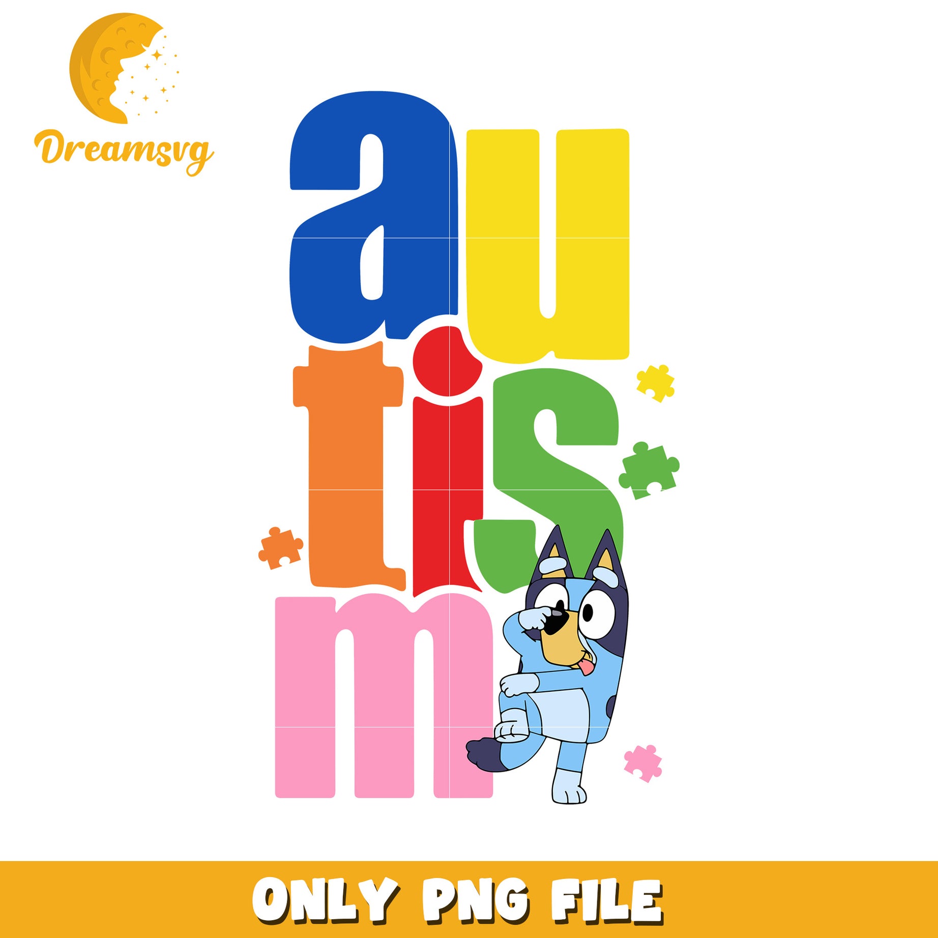 Bluey autism font design png, autism awareness png, bluey cartoon png