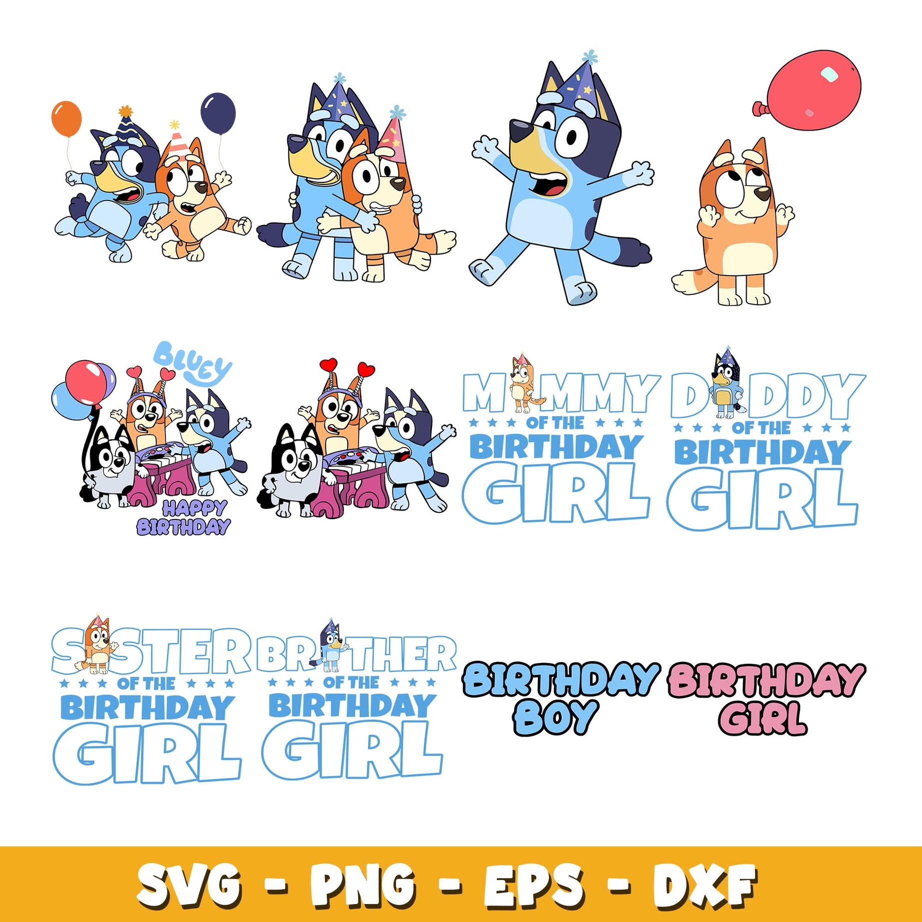 Bluey and Bingo birthday svg, Bluey bundle svg, Cartoon svg 