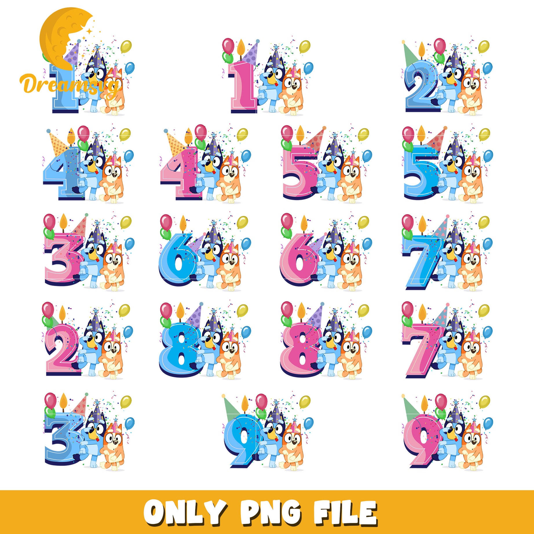 Bluey and Bingo birthday bundle png, Bluey and Bingo png