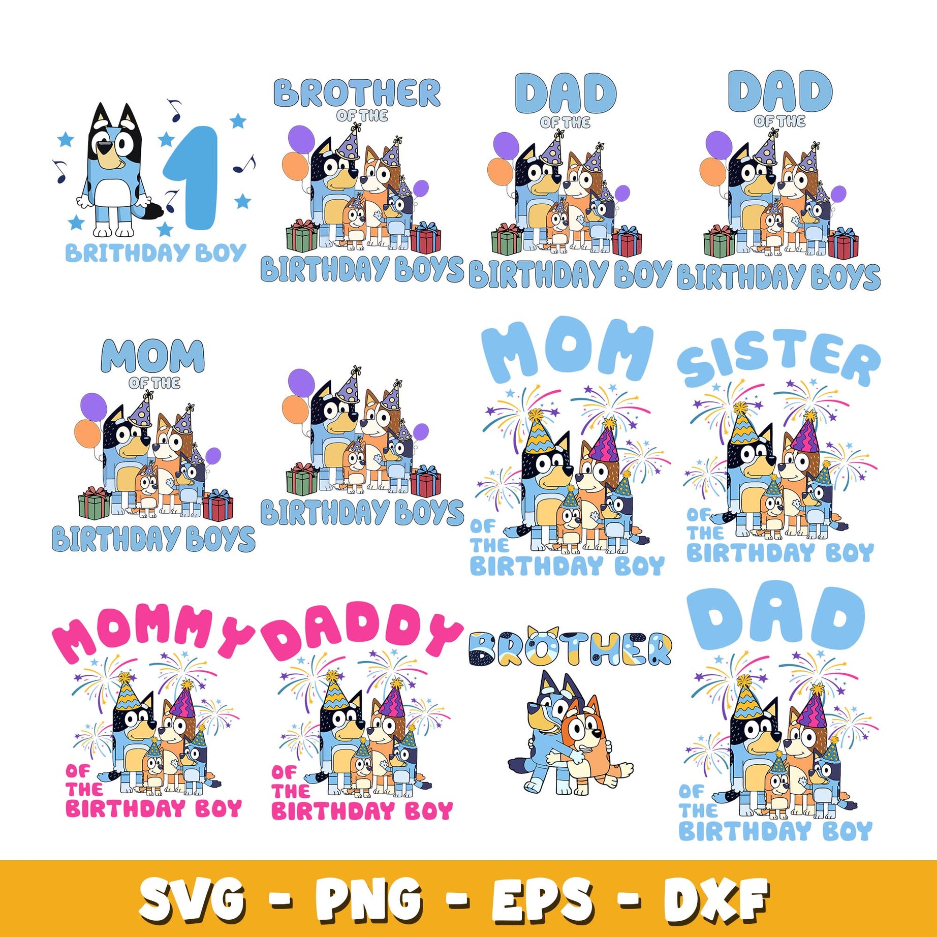 Bluey family of the birthday svg, Bluey bundle svg, Cartoon svg 