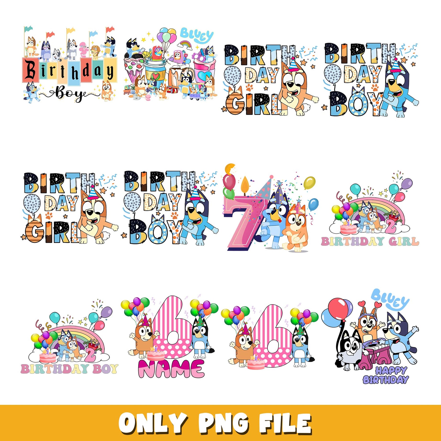 Bluey and Bingo Happy birthday png, Bluey bundle png, cartoon png 
