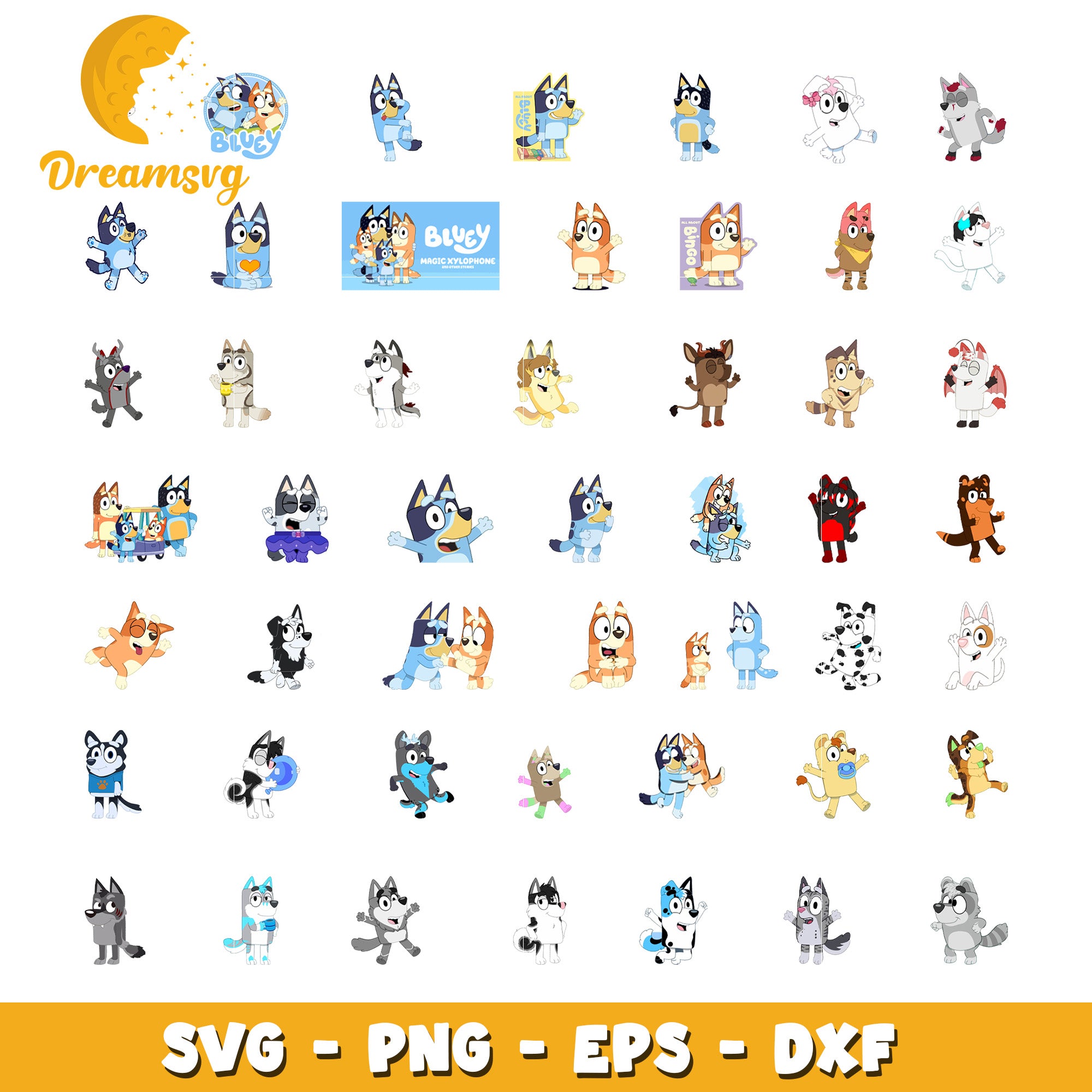 Members bluey cartoon design bundle svg, bluey characters svg