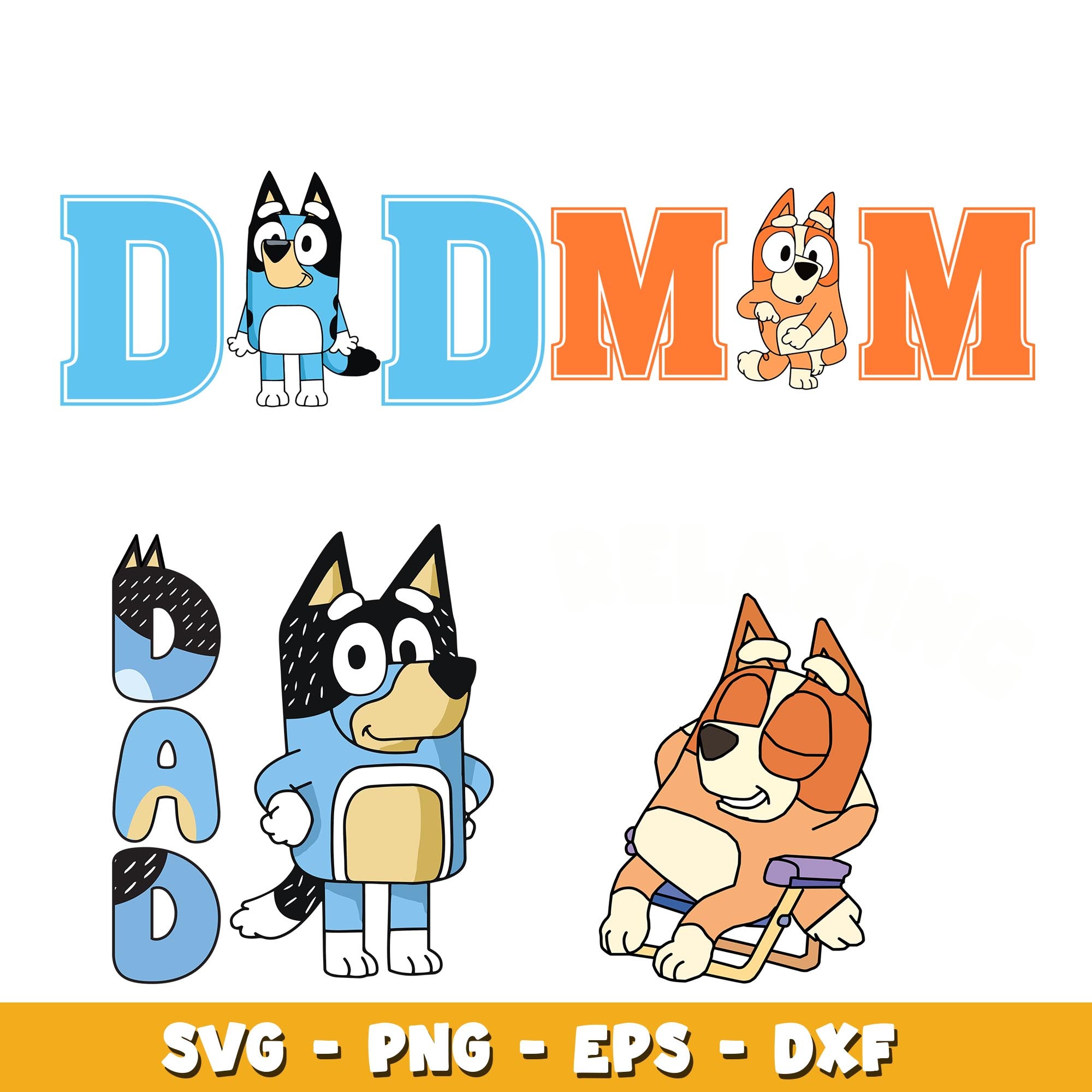 Bluey Dad and bingo mom svg, Bluey bundle svg, Cartoon svg – DreamSVG Store