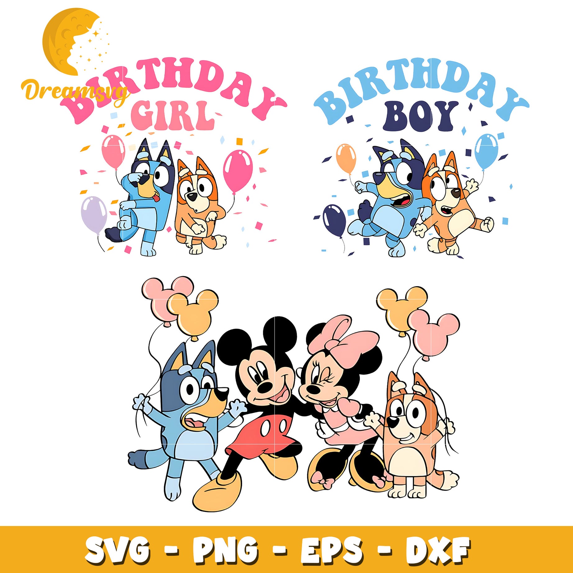 Bluey bingo and mickey minnie birthday bundle svg, bluey and bingo disney​ svg