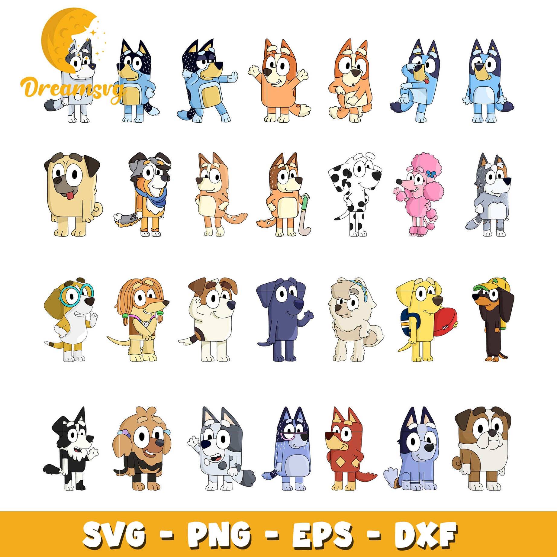 Members bluey dog design bundle svg, bluey cartoon characters svg