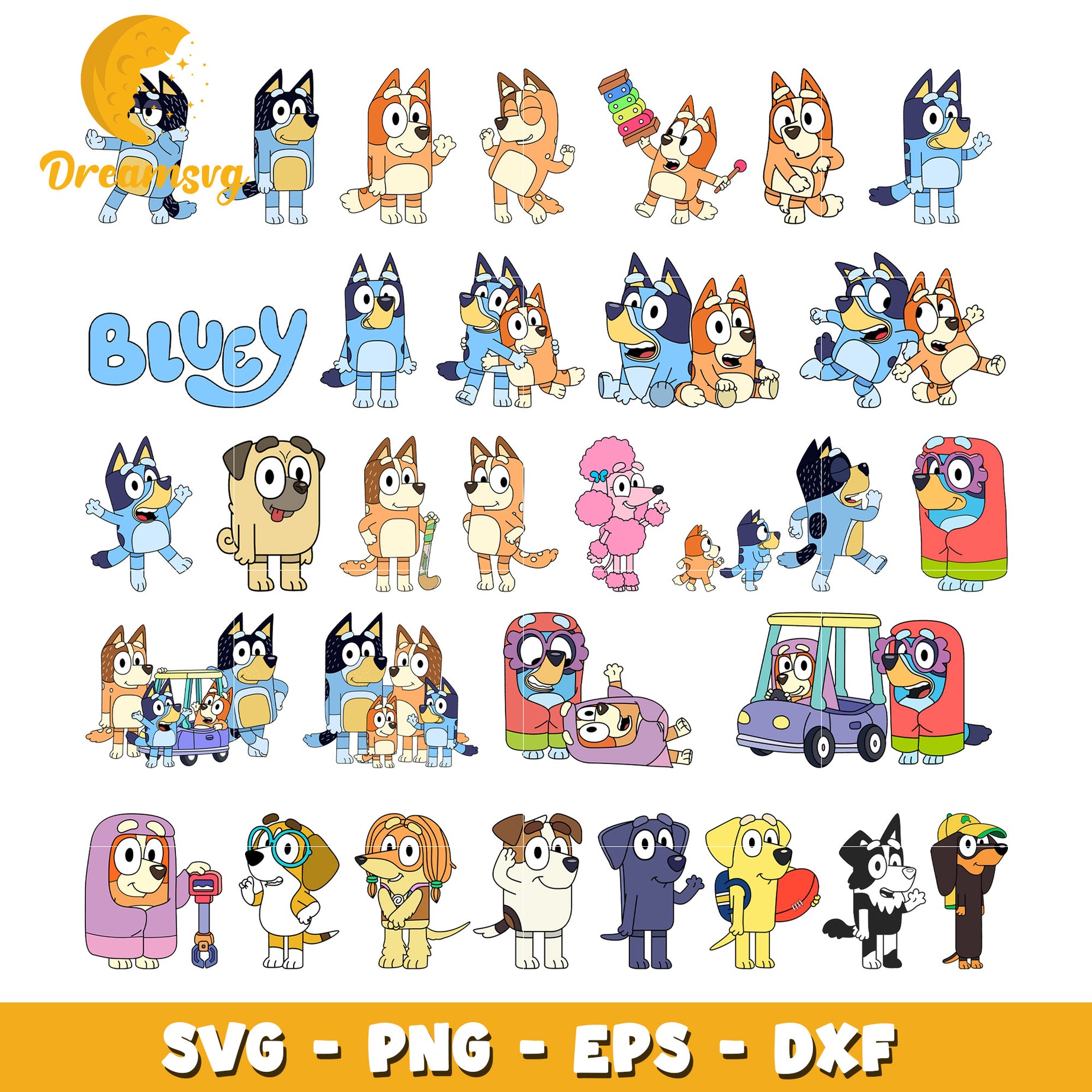 Bluey dog family design bundle svg, bluey the cartoon​ svg