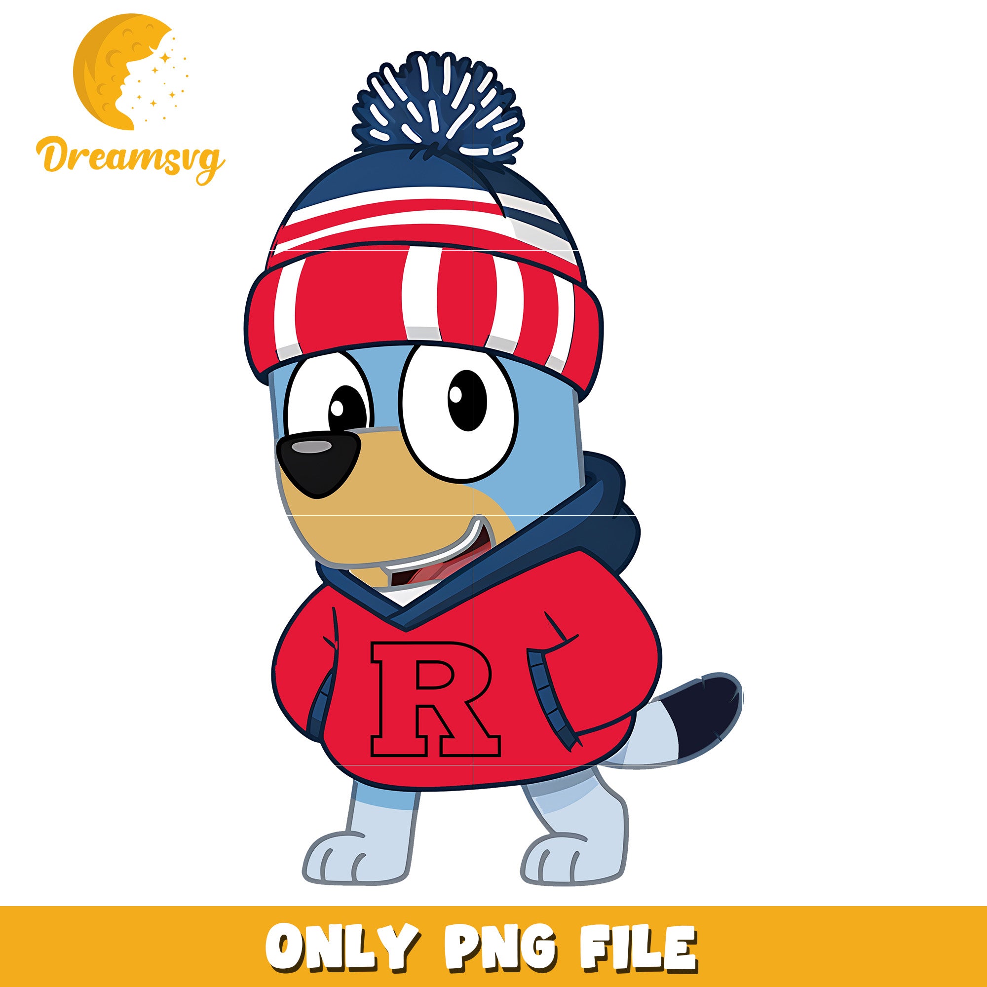 Bluey character on winter png, Rutgers Scarlet Knights png, ncaa png