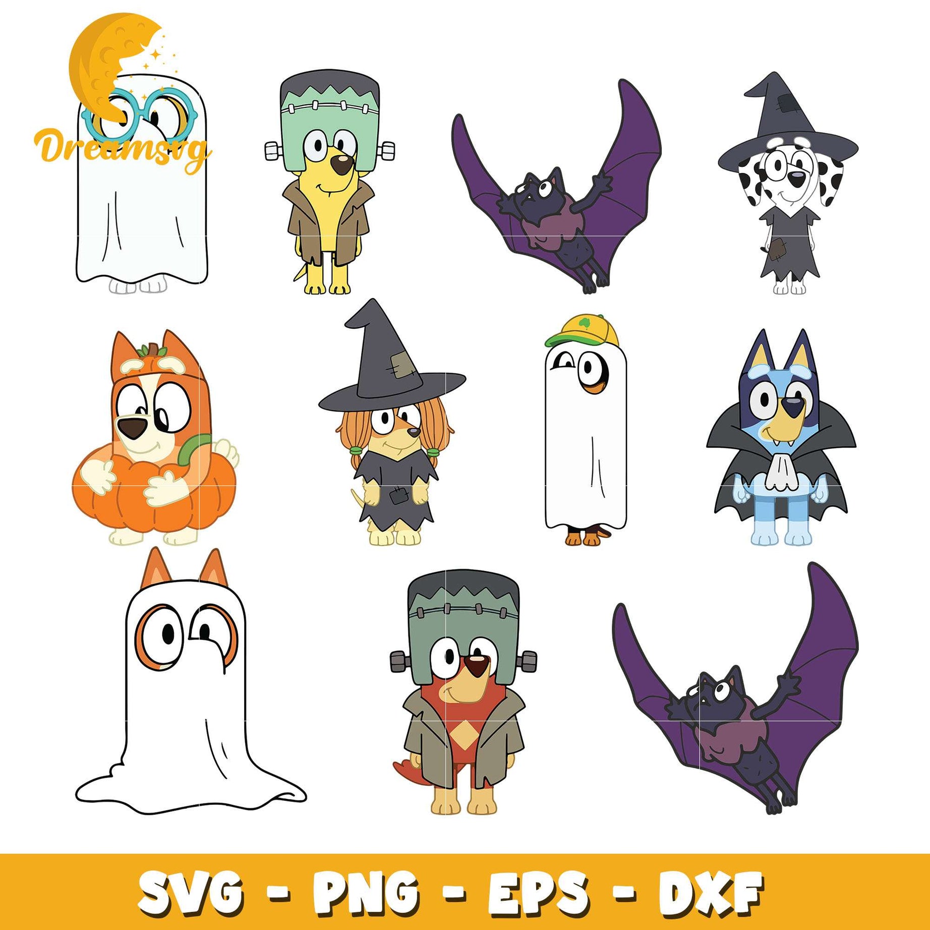 Bluey characters halloween svg, Bluey and friends svg