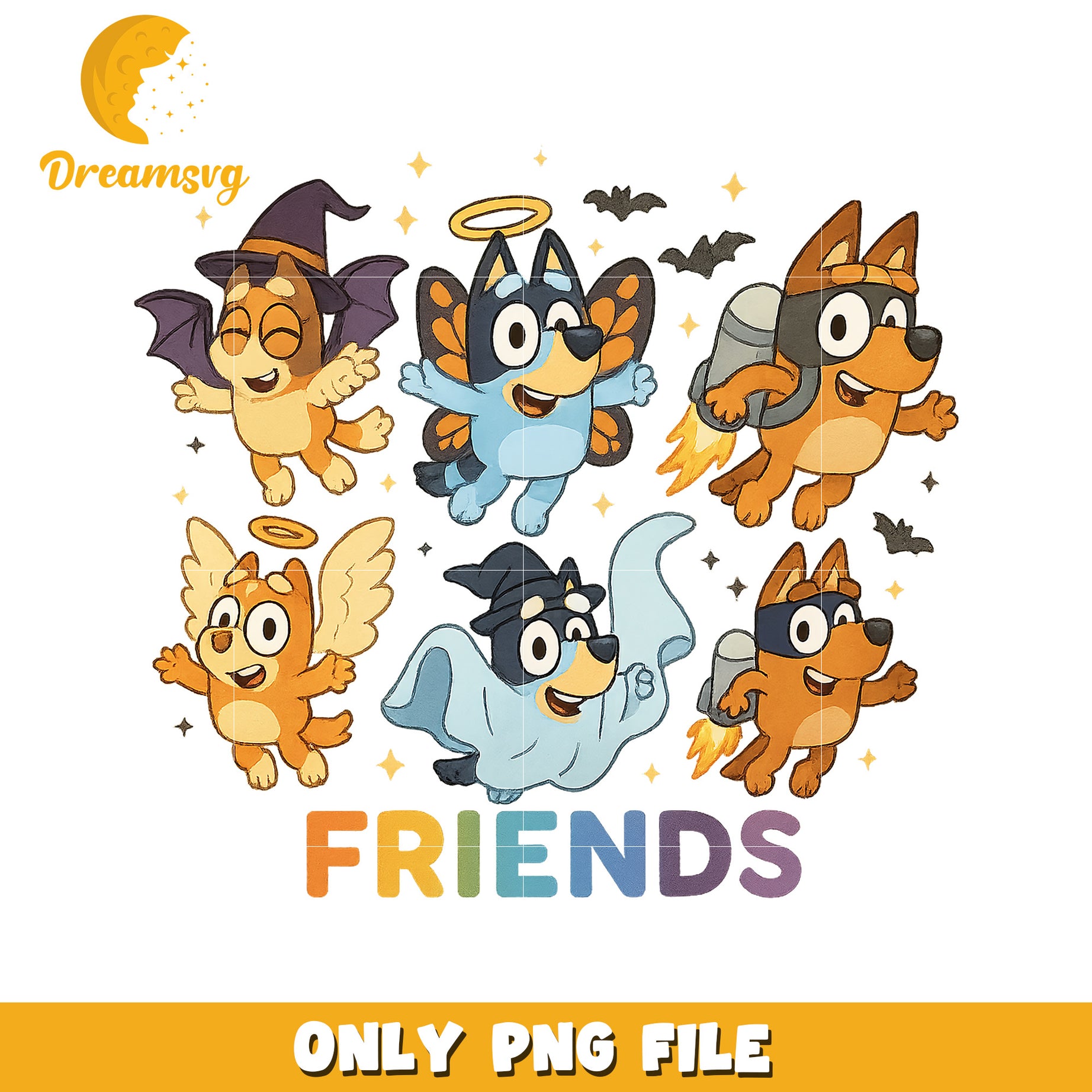 Bluey characters png, spirit halloween png, trick or treat png