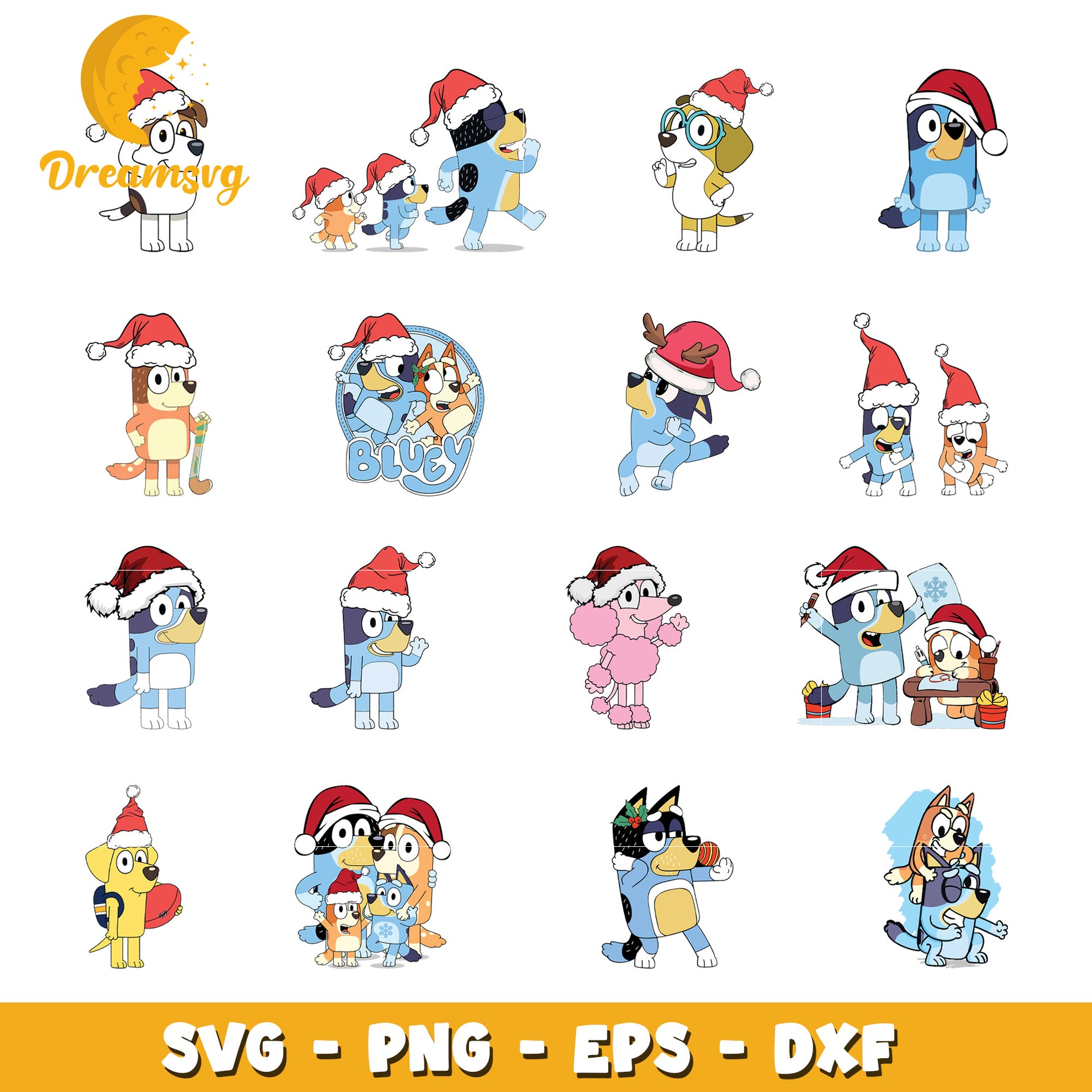 Bluey dog santa hat christemas bundle svg, bluey christmas​ svg