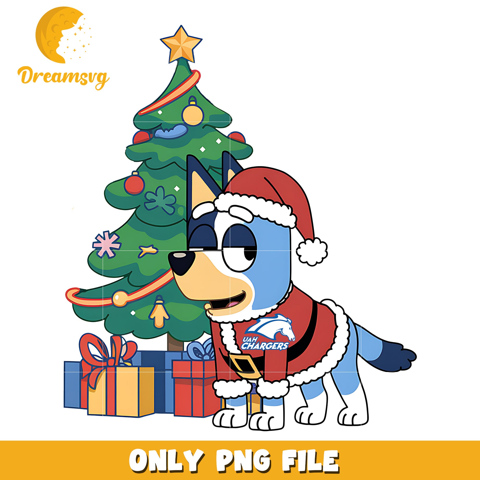 Bluey christmas tree png, Alabama Huntsville Chargers png, ncaa png