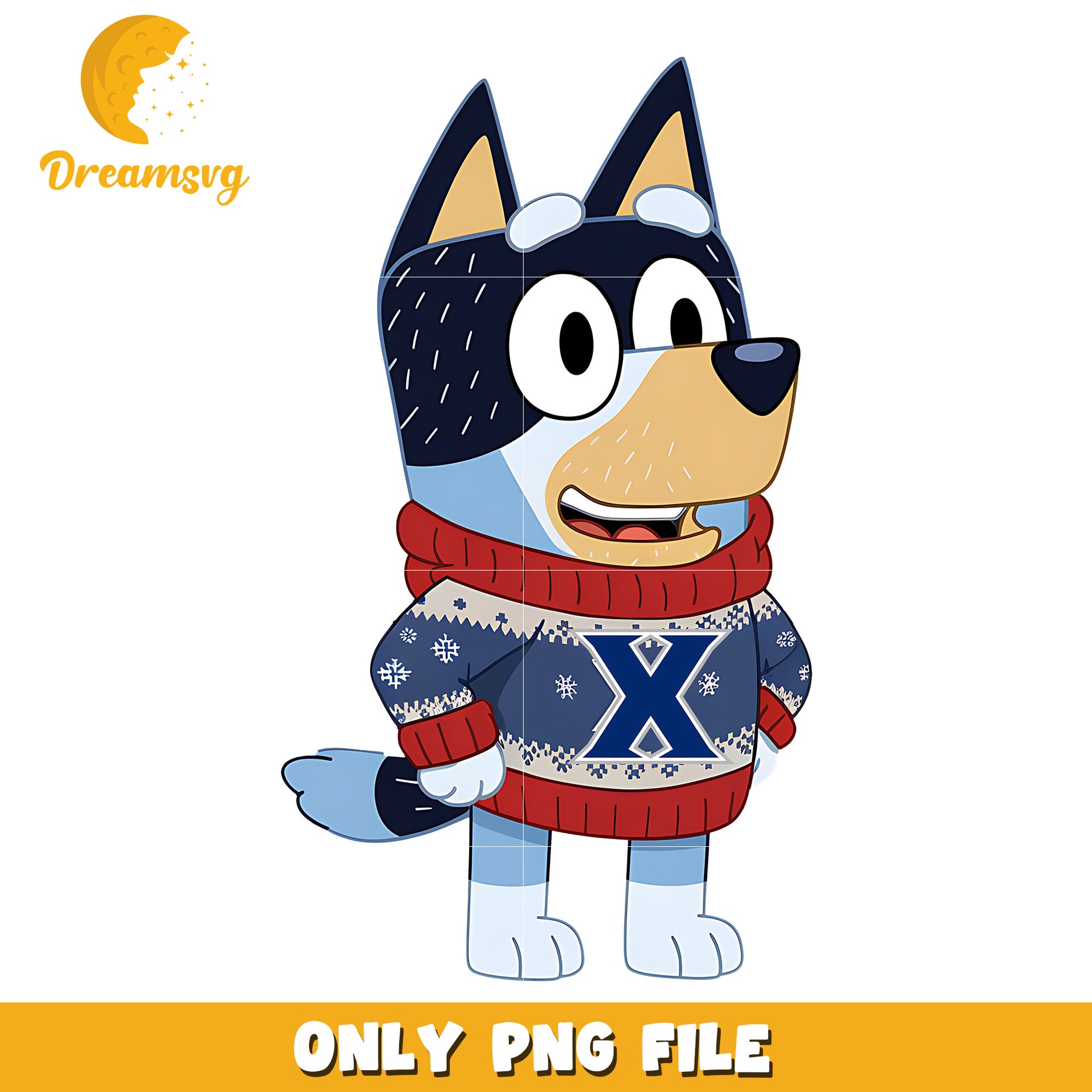 Bluey dog on winter png, Xavier Musketeers png, ncaa png