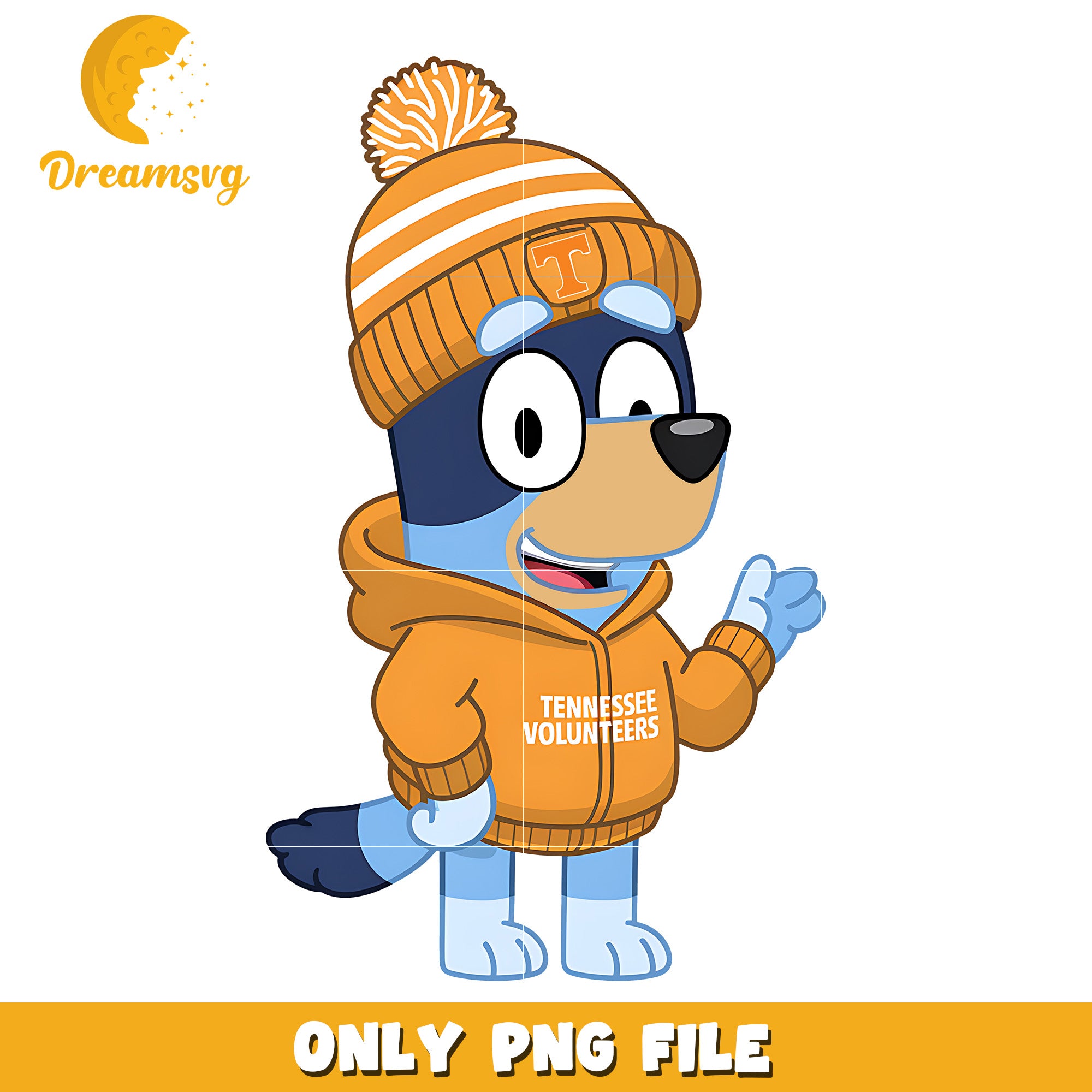 Bluey dog yellow hoodie ncaa png, Tennessee Volunteers png, ncaa png