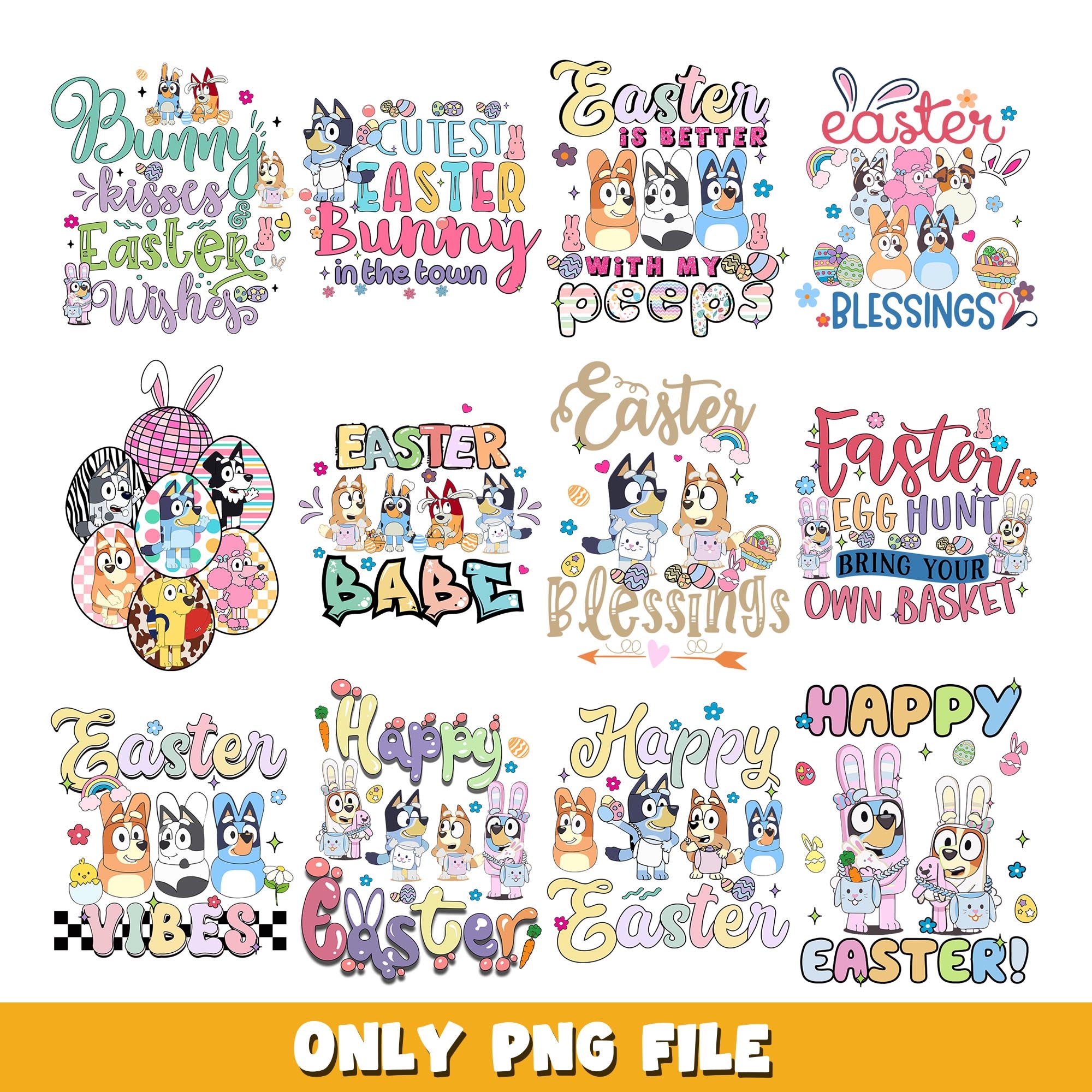 Happy Easter Bunny png,Bluey bundle png, cartoon png 