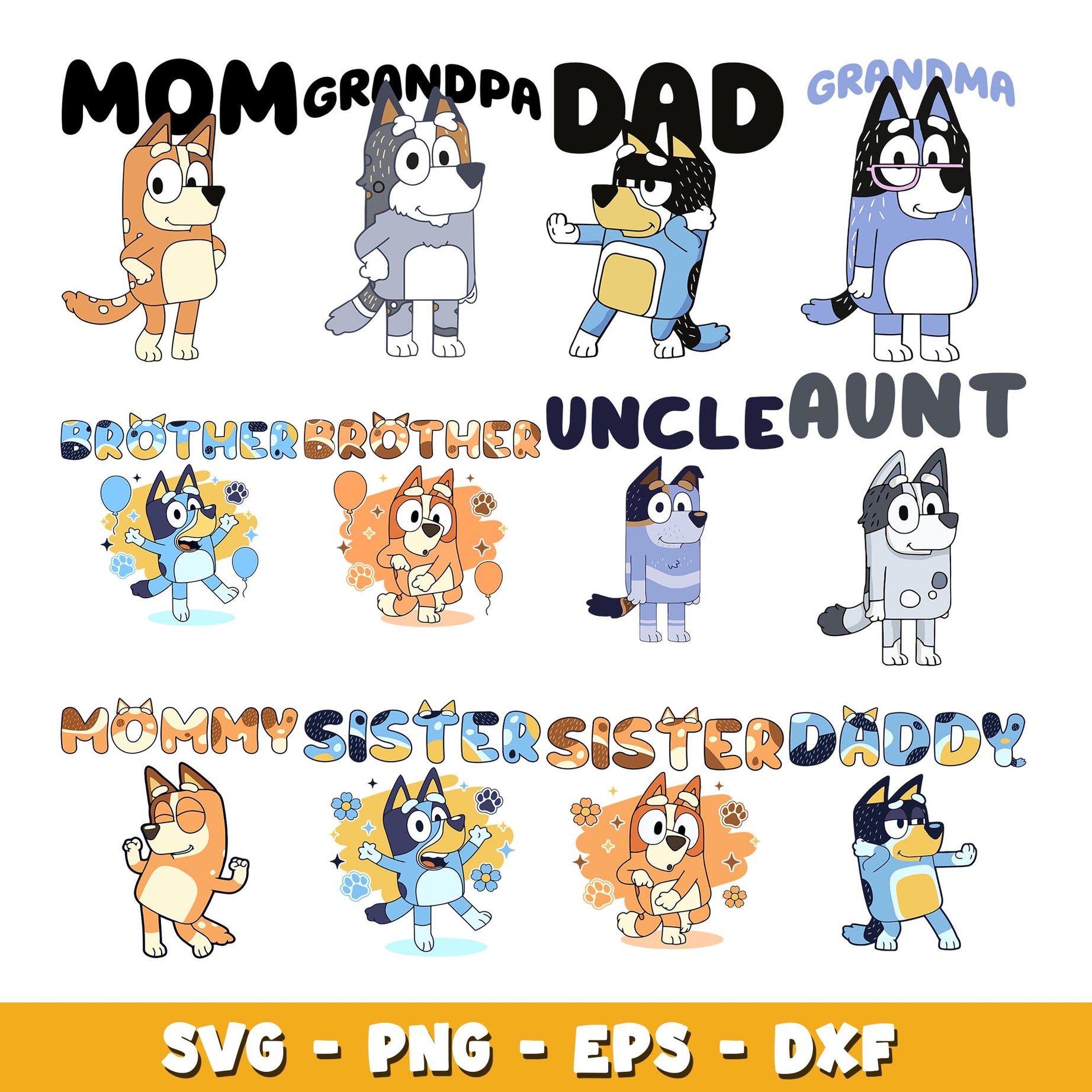 Bluey And Bingo Family svg, Bluey bundle svg, Cartoon svg 