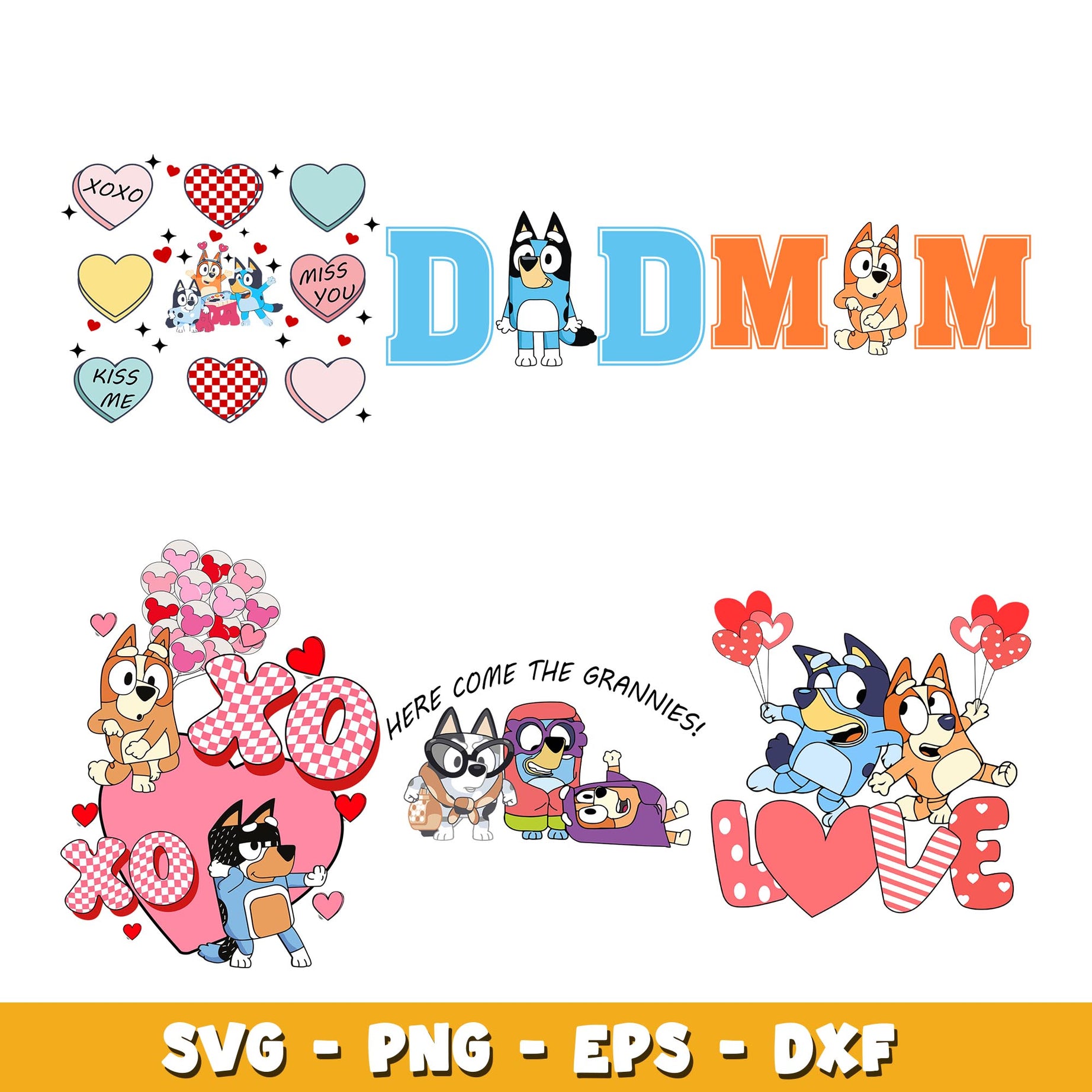 Bluey family happy valentine's day svg, Bluey bundle svg, Cartoon svg 