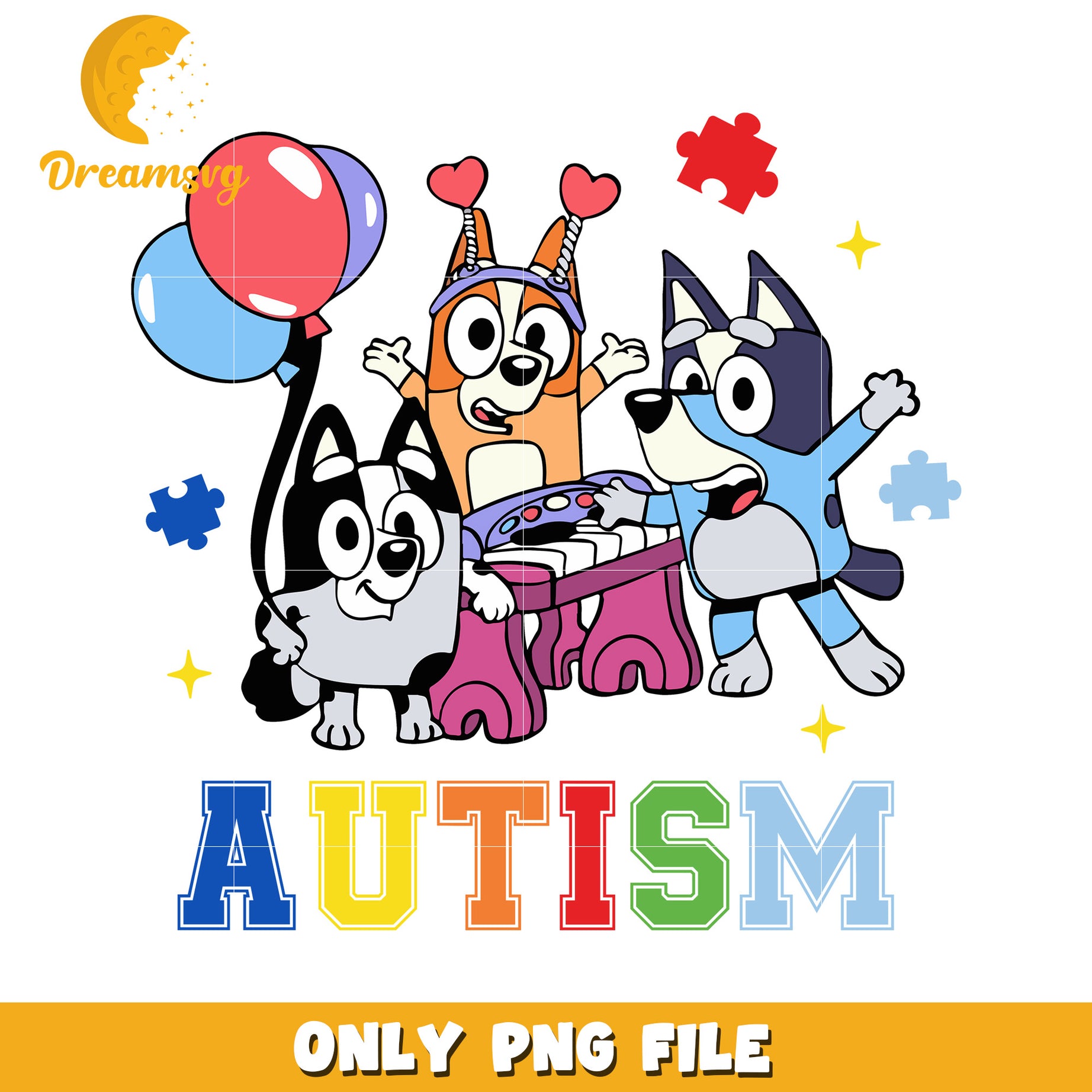 Bluey friends autism png, autism awareness png, cartoon png