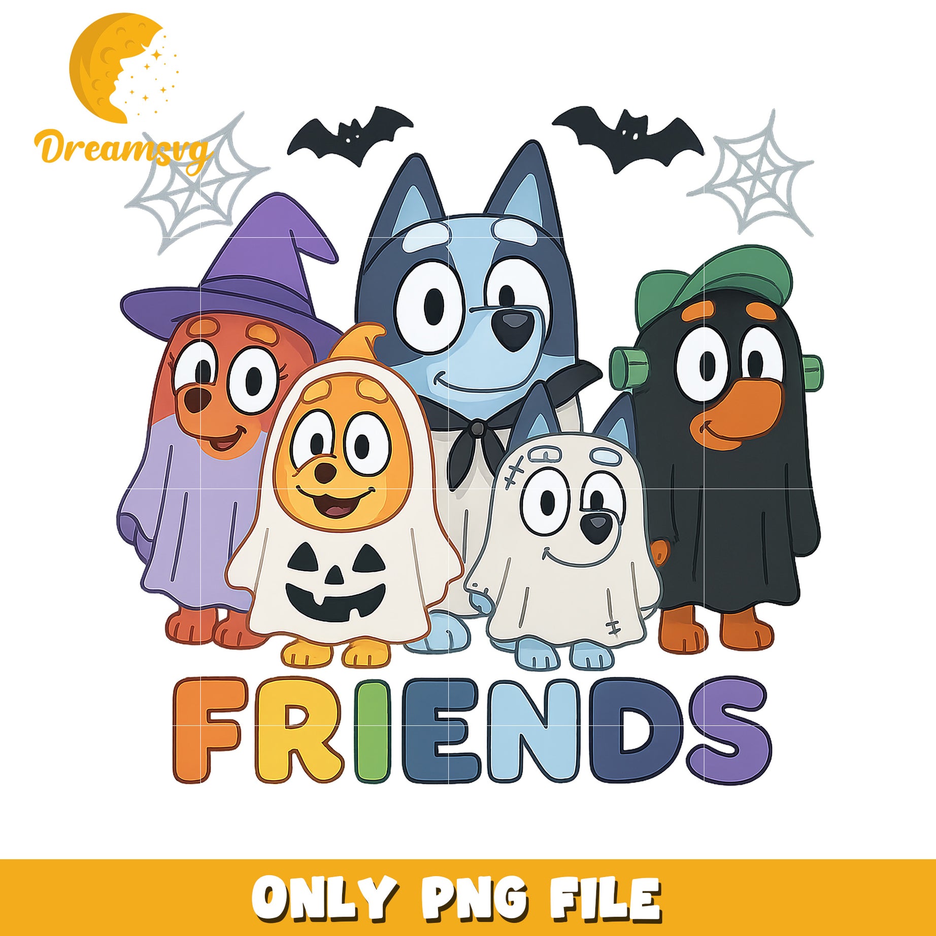 Bluey friends halloween png, spirit halloween png, trick or treat png