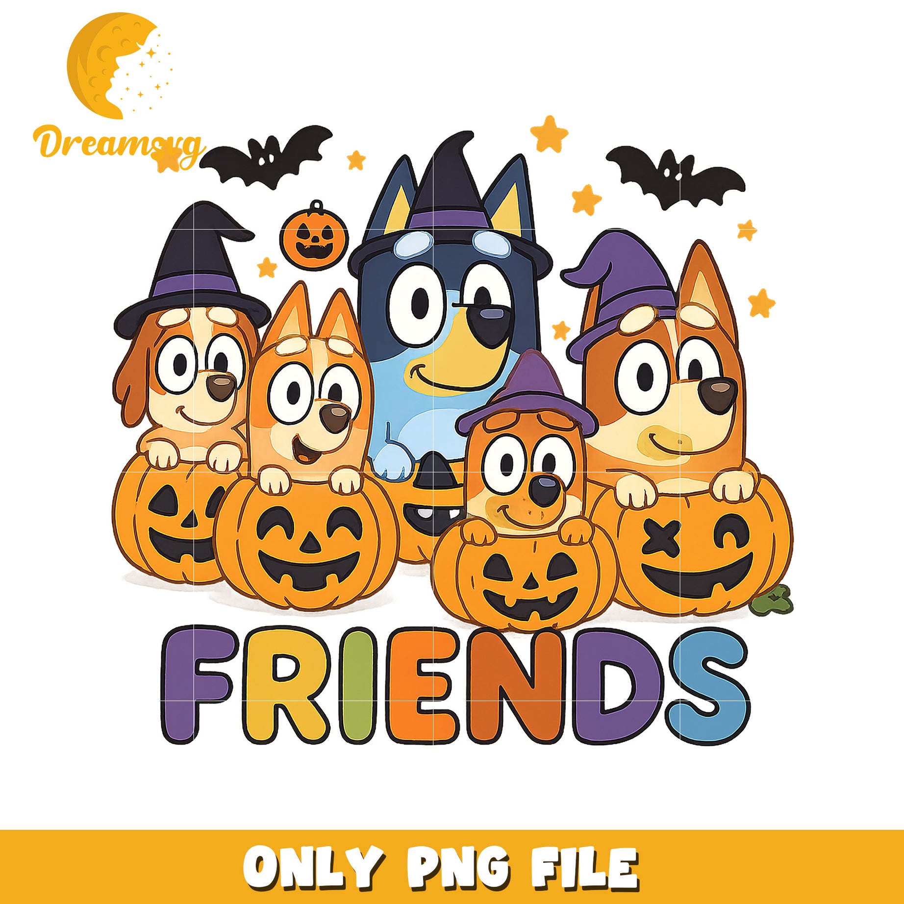 Bluey friends png, bluey halloween png, trick or treat png