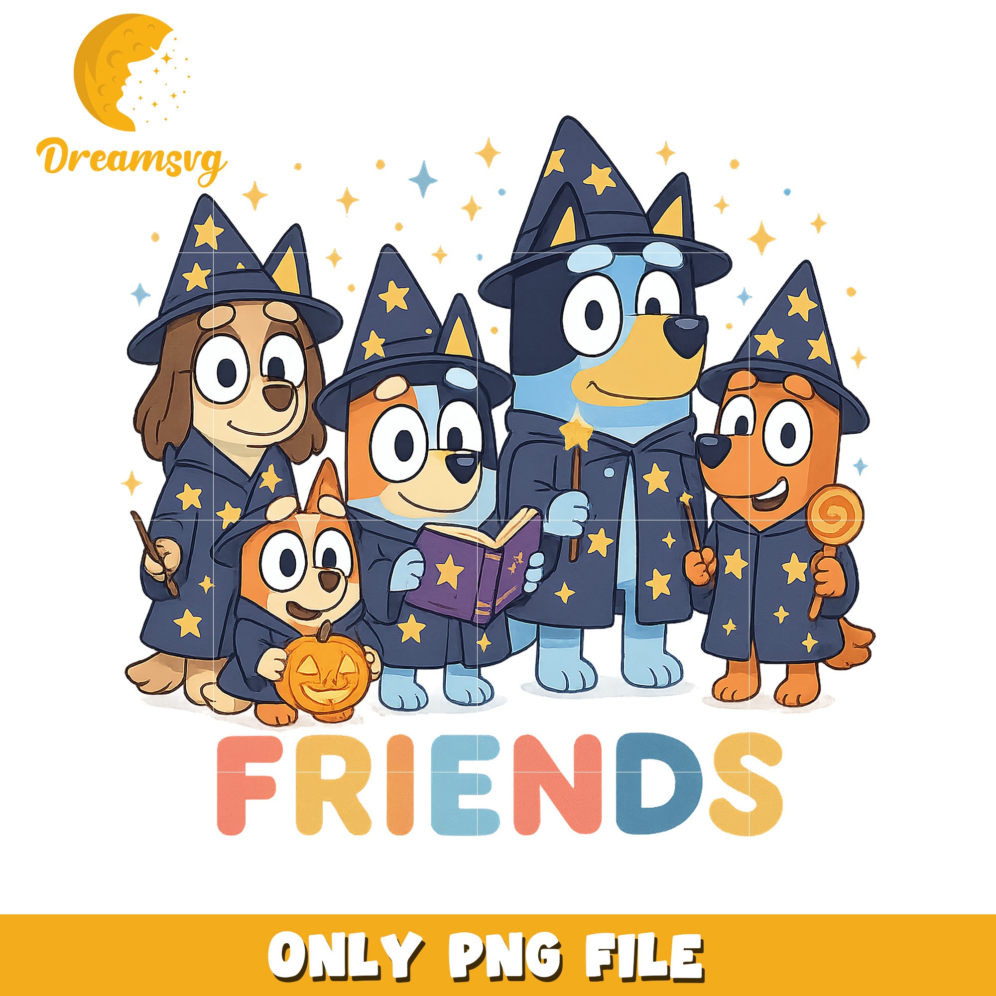 Bluey friends png, spirit halloween png, trick or treat png