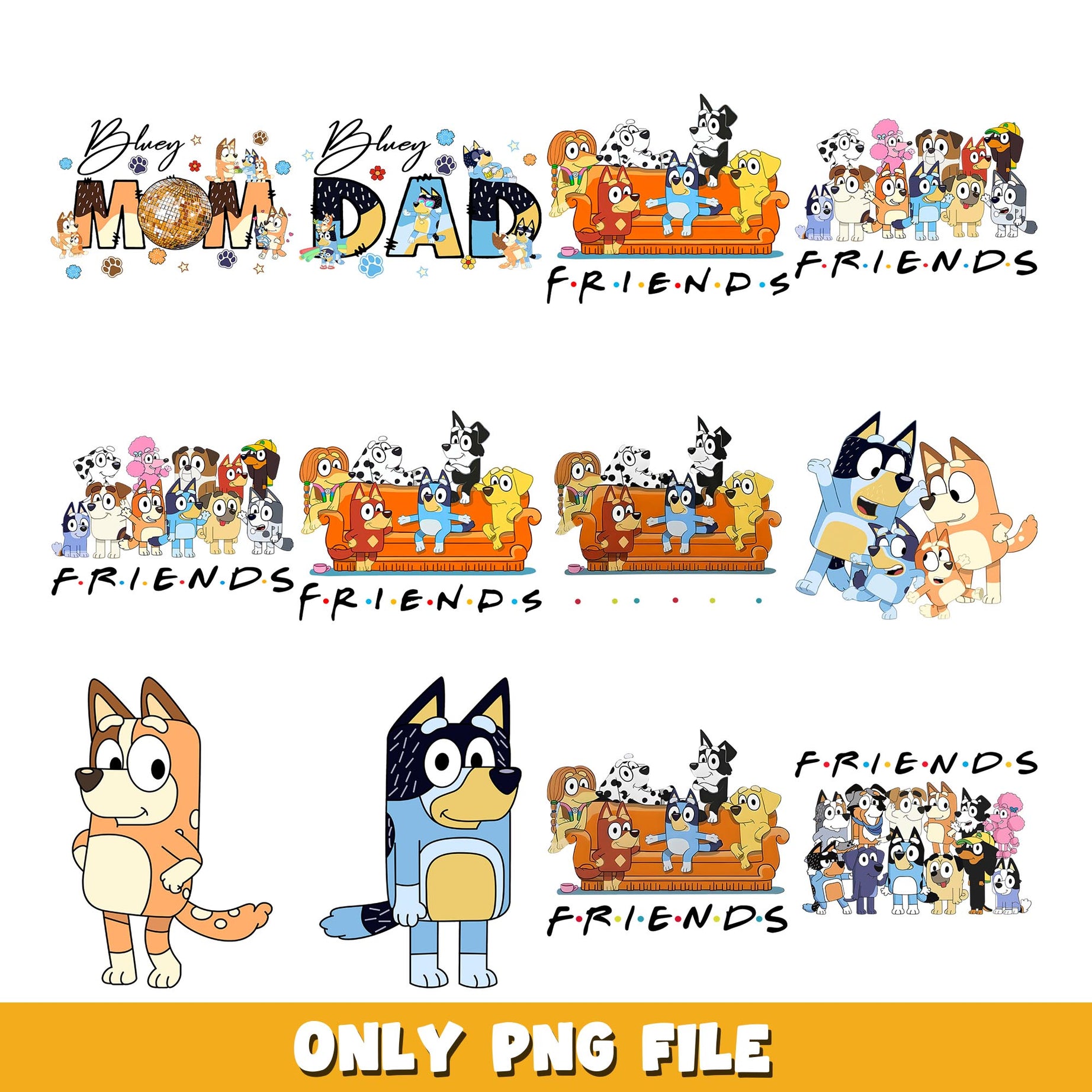 Friends Bluey  png, Bluey bundle png, cartoon png 