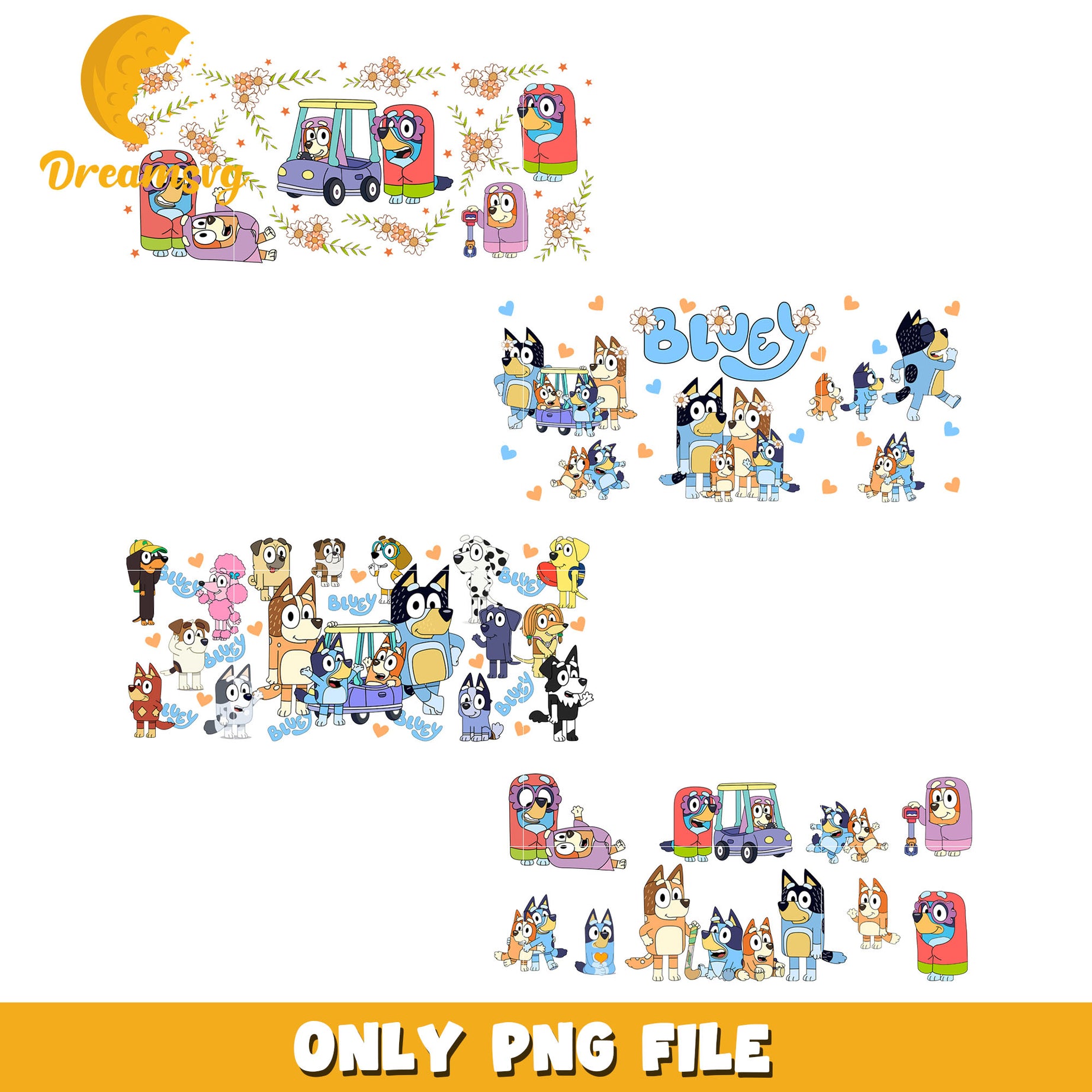 Cast of Bluey characters bundle png, Bluey characters png