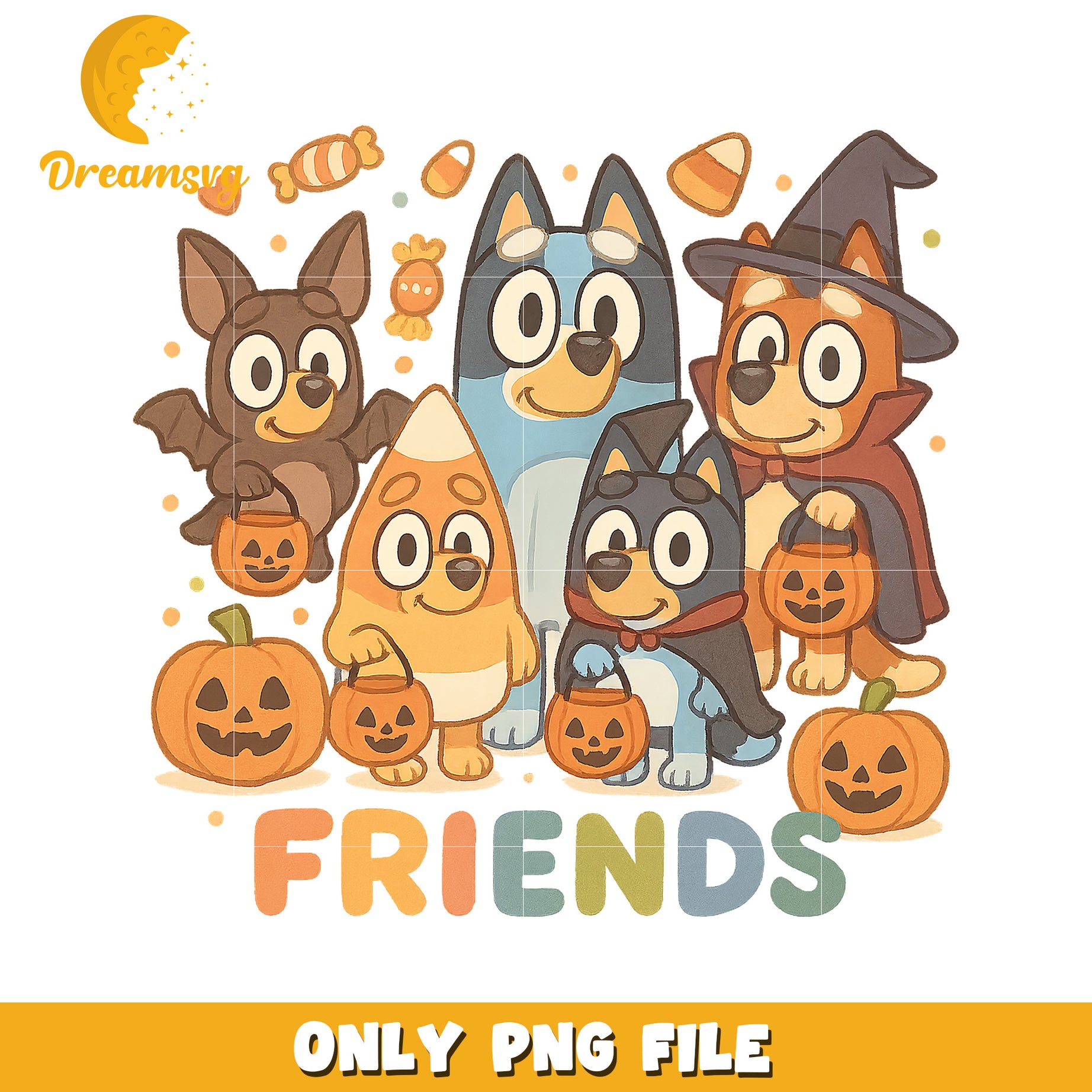 Bluey halloween characters png, spirit halloween png, trick or treat png