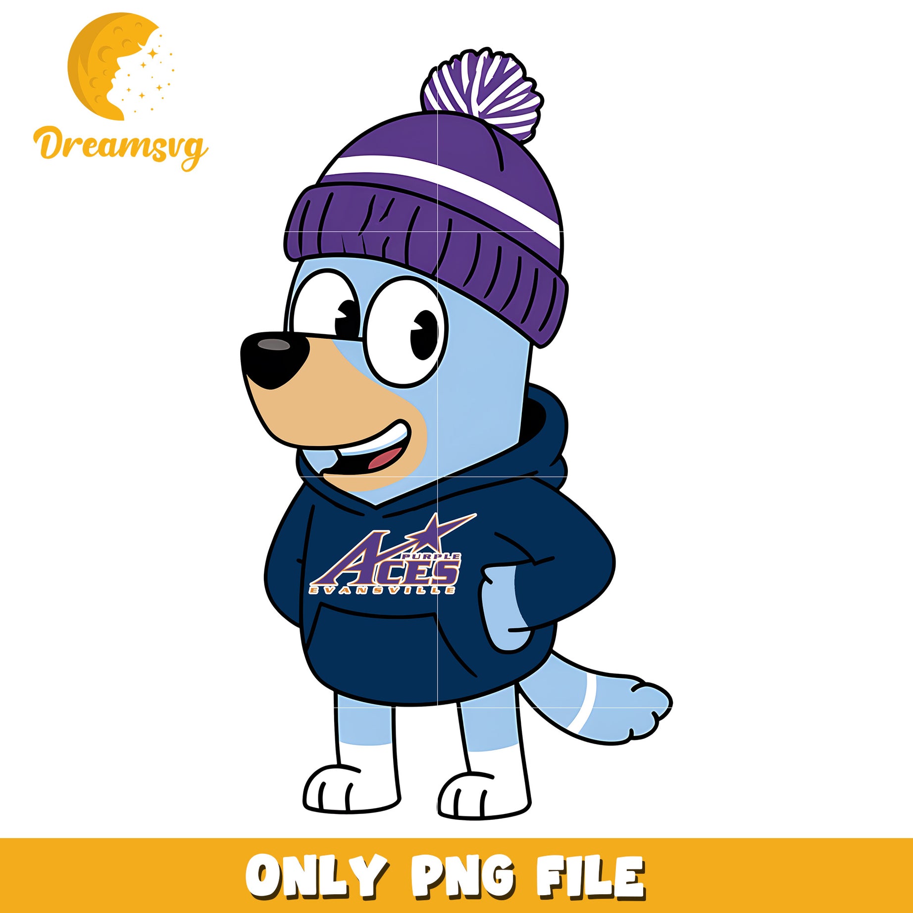 Bluey hoodie logo ncaa png, Evansville Purple Aces png, ncaa png