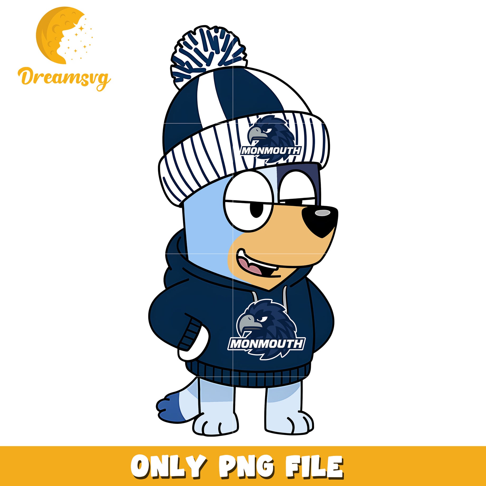 Bluey hoodie logo ncaa png, Monmouth Hawks png, ncaa png