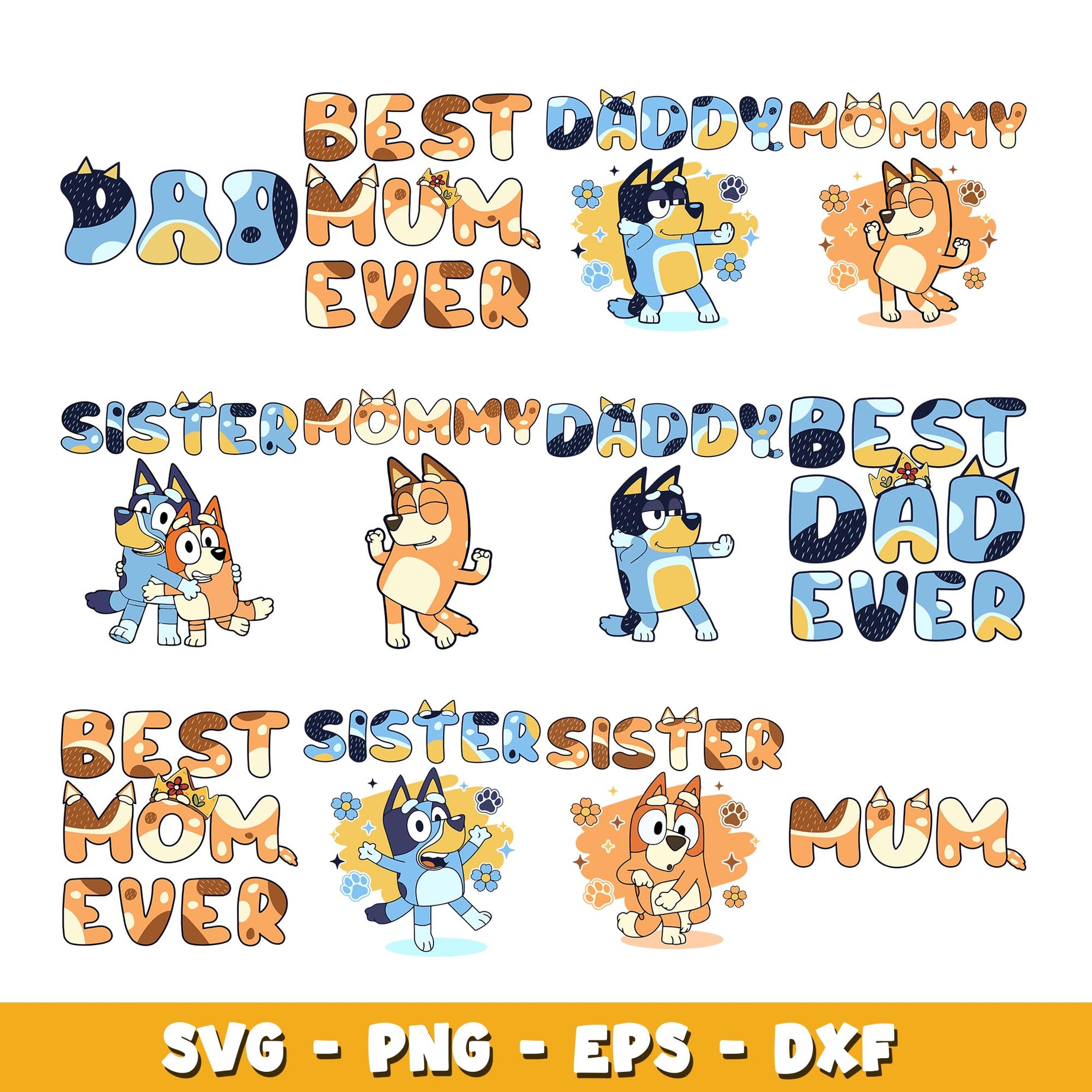 Dancing Mommy & Daddy Matching svg, Bluey bundle svg, Cartoon svg 