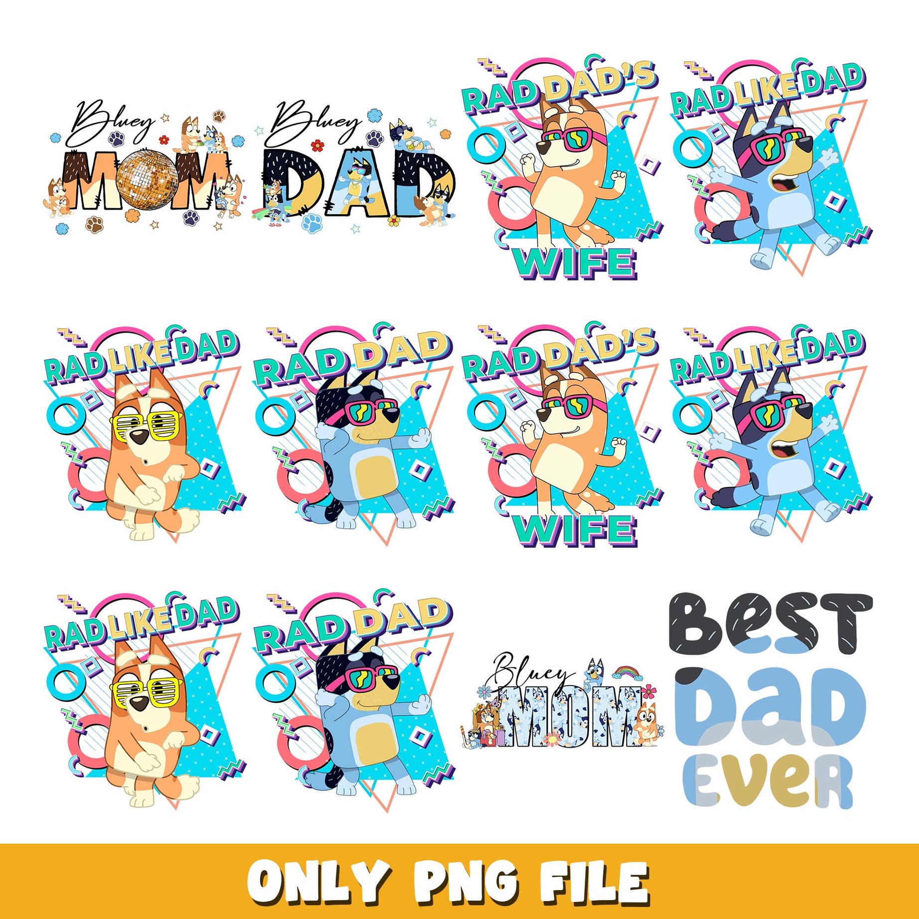 Bluey Rad Dad And Bluey Rad Mom png, Bluey bundle png, cartoon png 