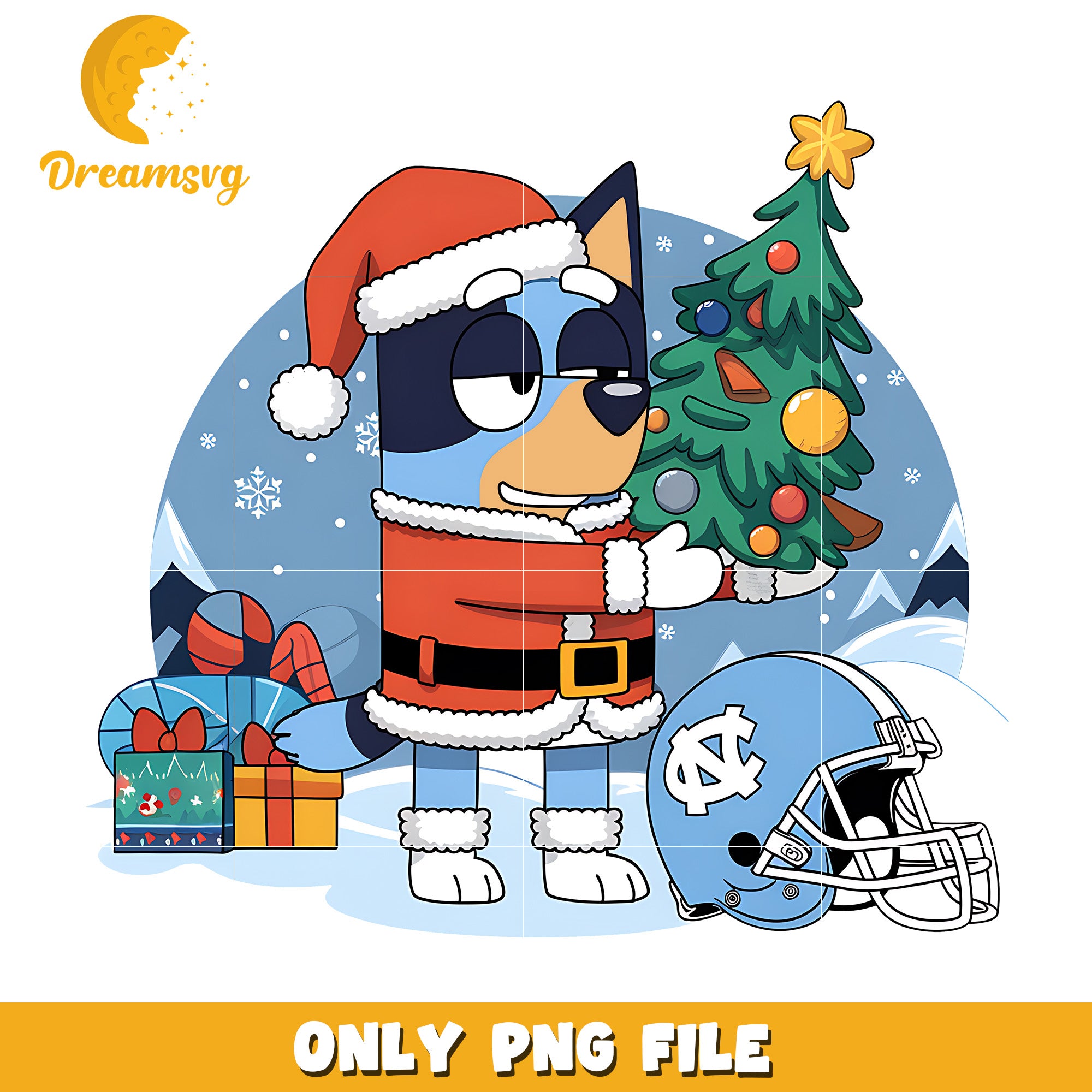 Bluey ncaa on christmas png, North Carolina Tar Heels png, ncaa png