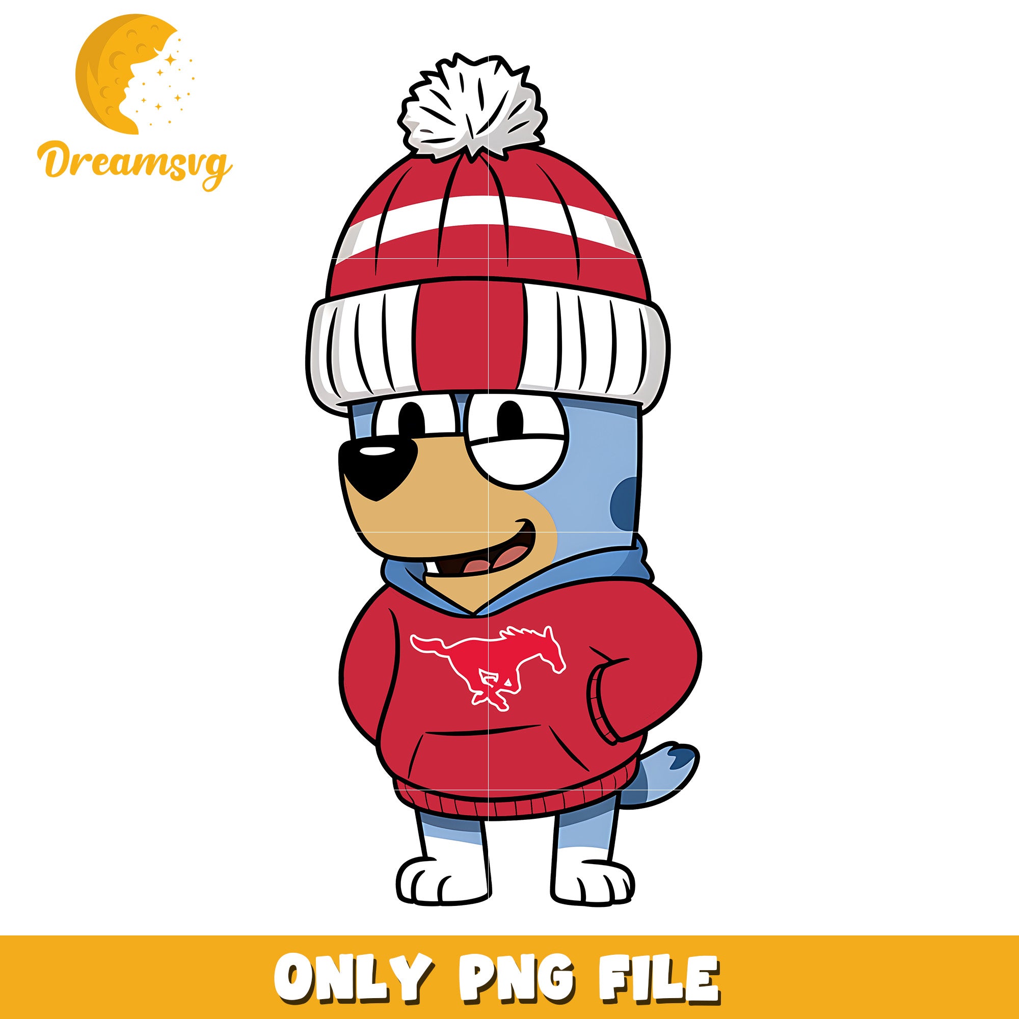 Bluey ncaa winter uniform png, SMU Mustangs png, ncaa png