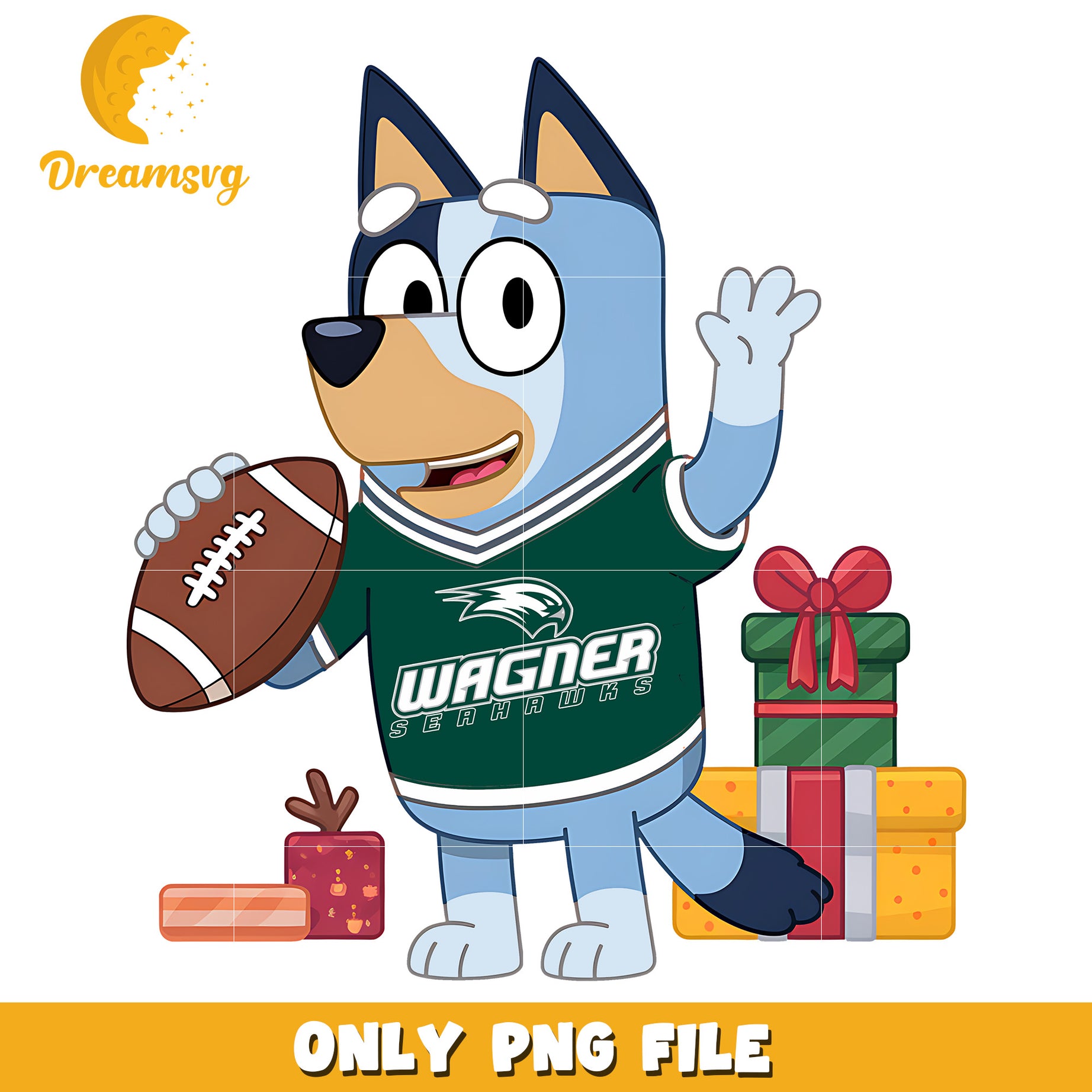 Bluey on christmas day png, Wagner Seahawks png, ncaa png