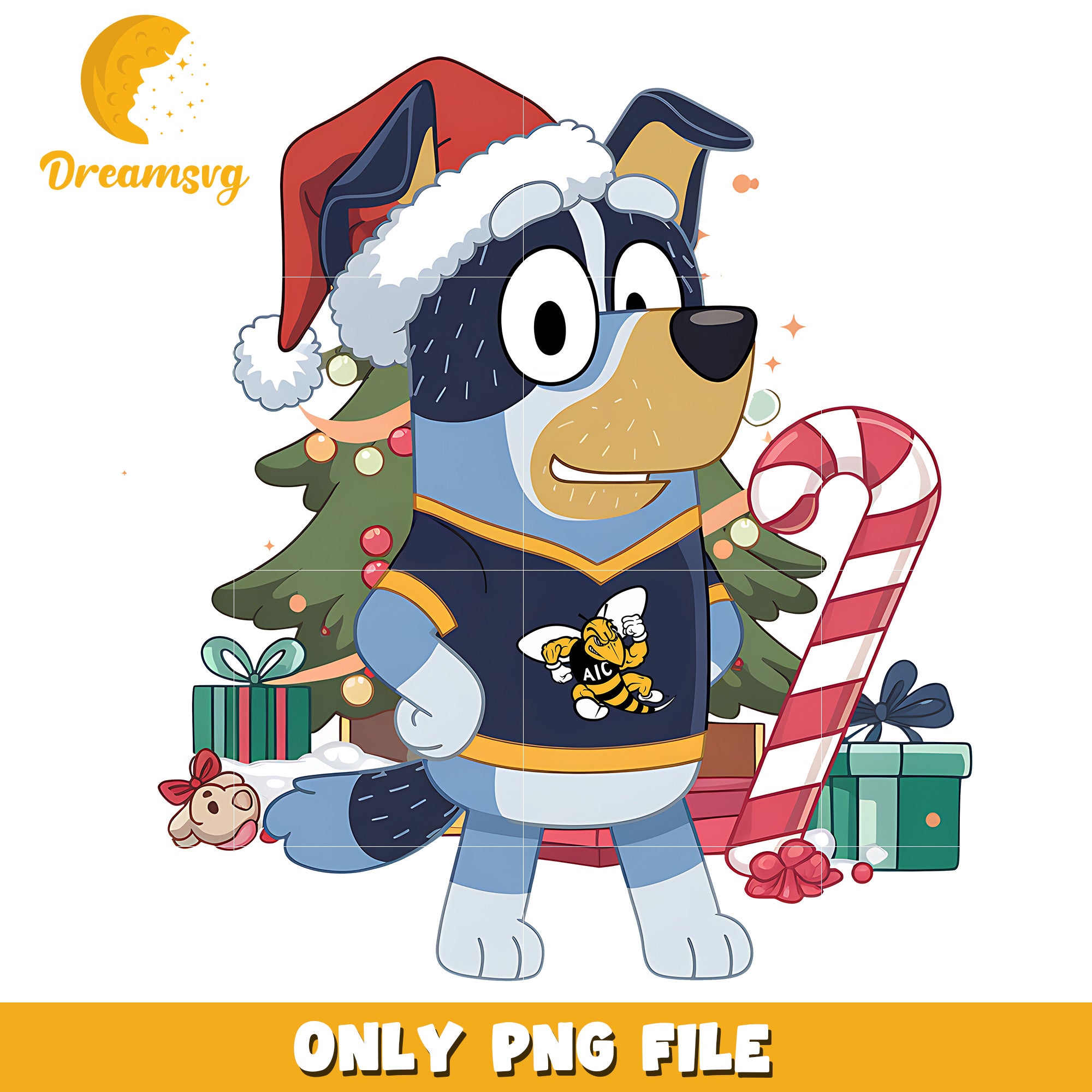Bluey on christmas png, AIC Yellow Jackets png, ncaa png
