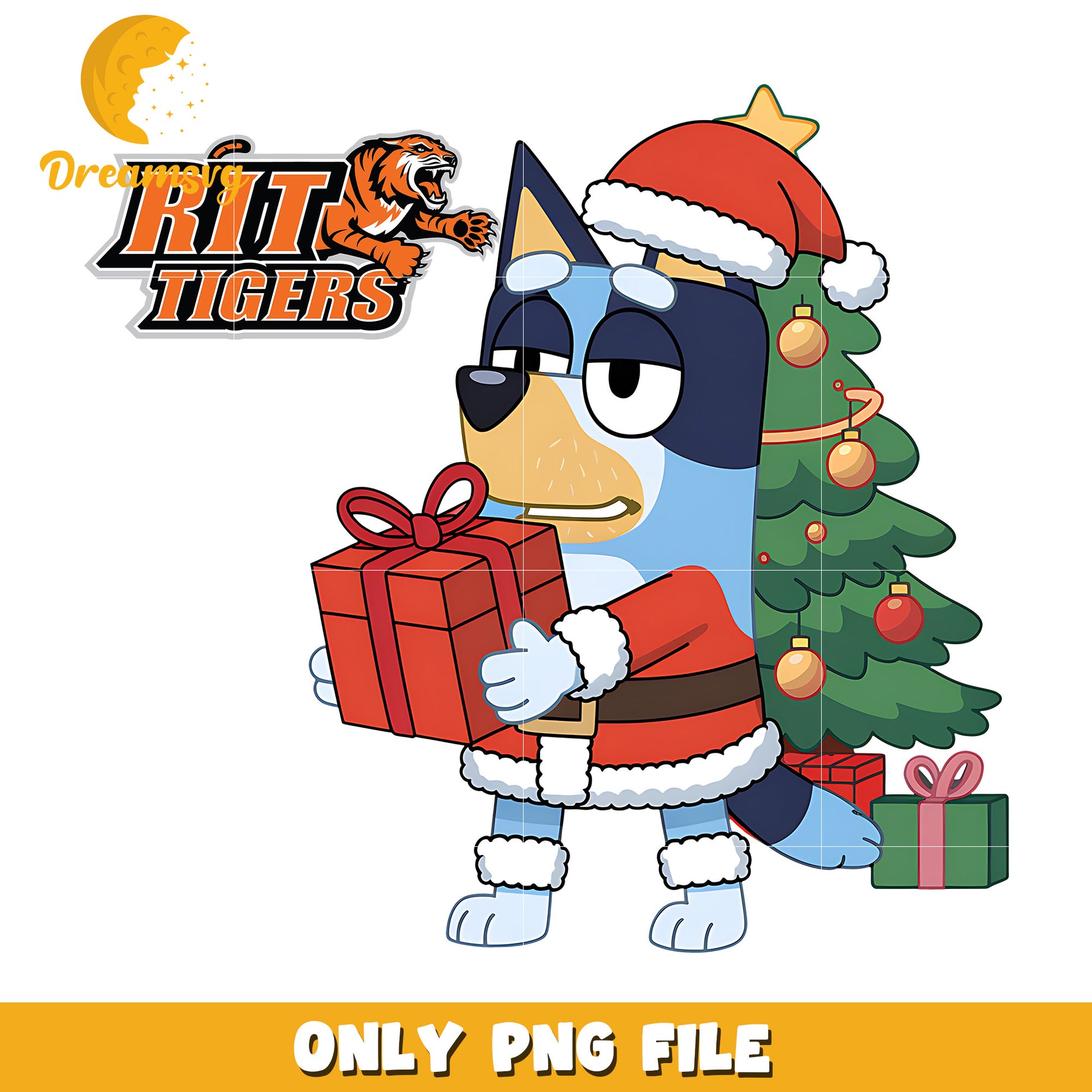 Bluey santa christmas gift png, RIT Tigers png, ncaa png