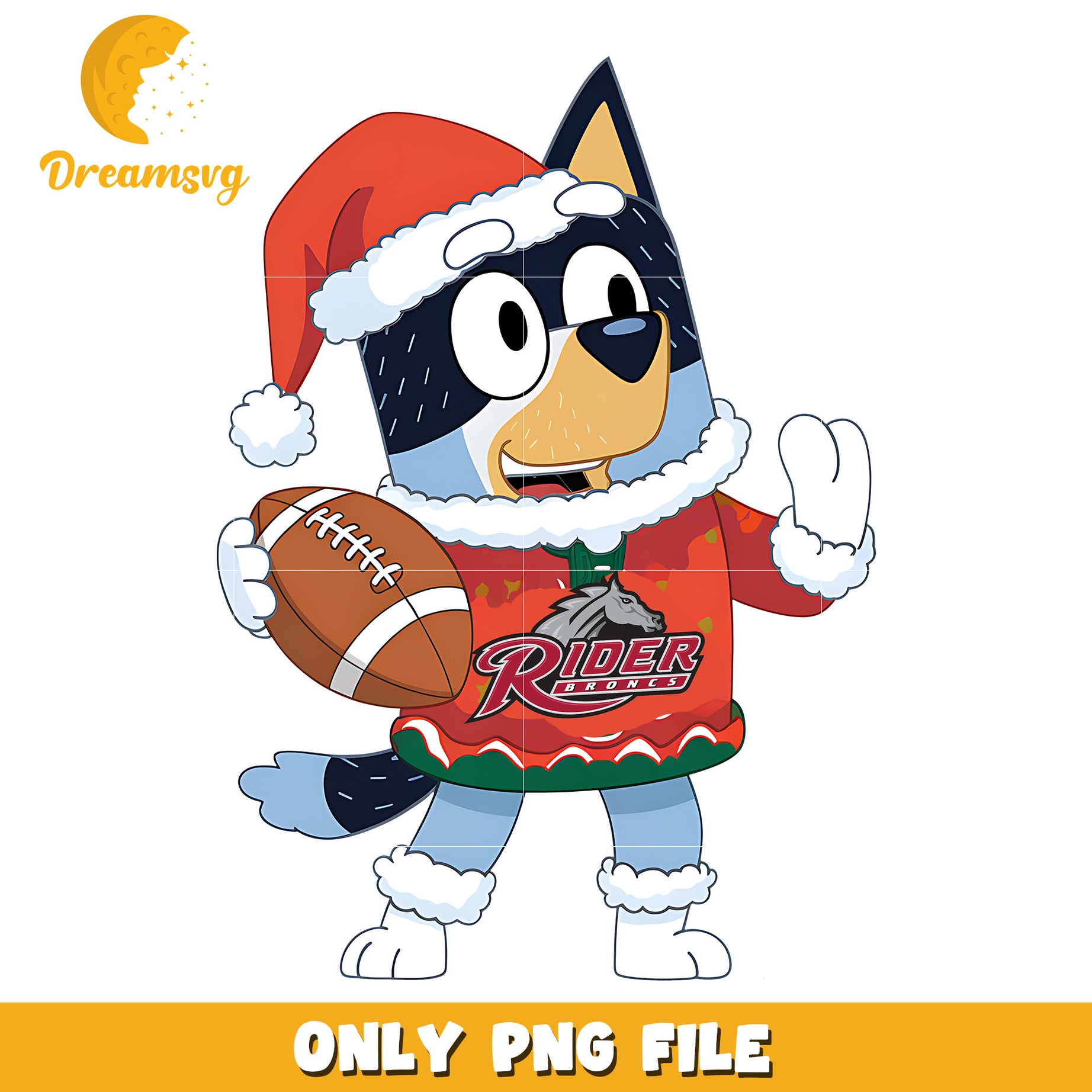 Bluey santa claus and rugby ball png, Rider Broncs png, ncaa png