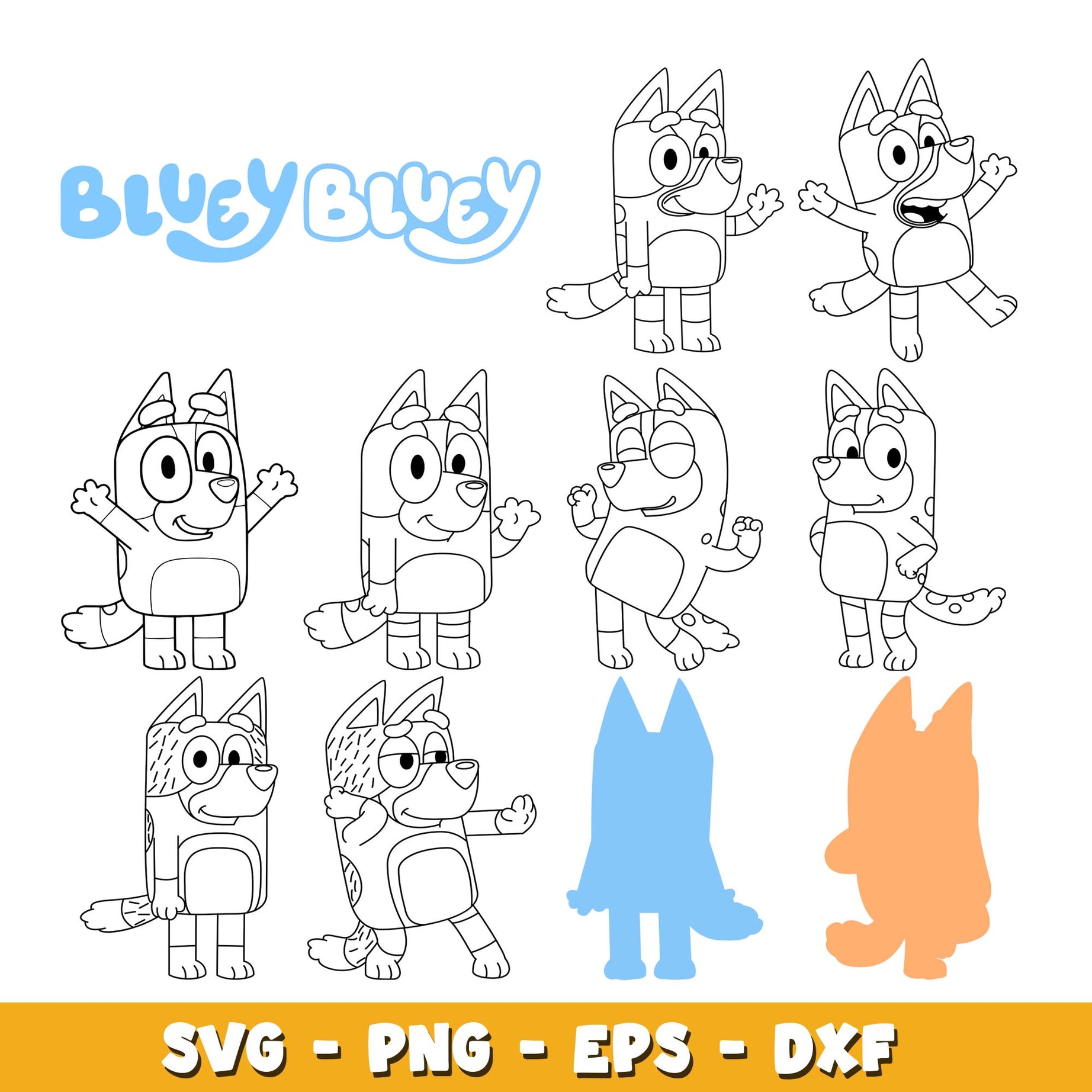 Bluey coloring svg, Bluey bundle svg, Cartoon svg 