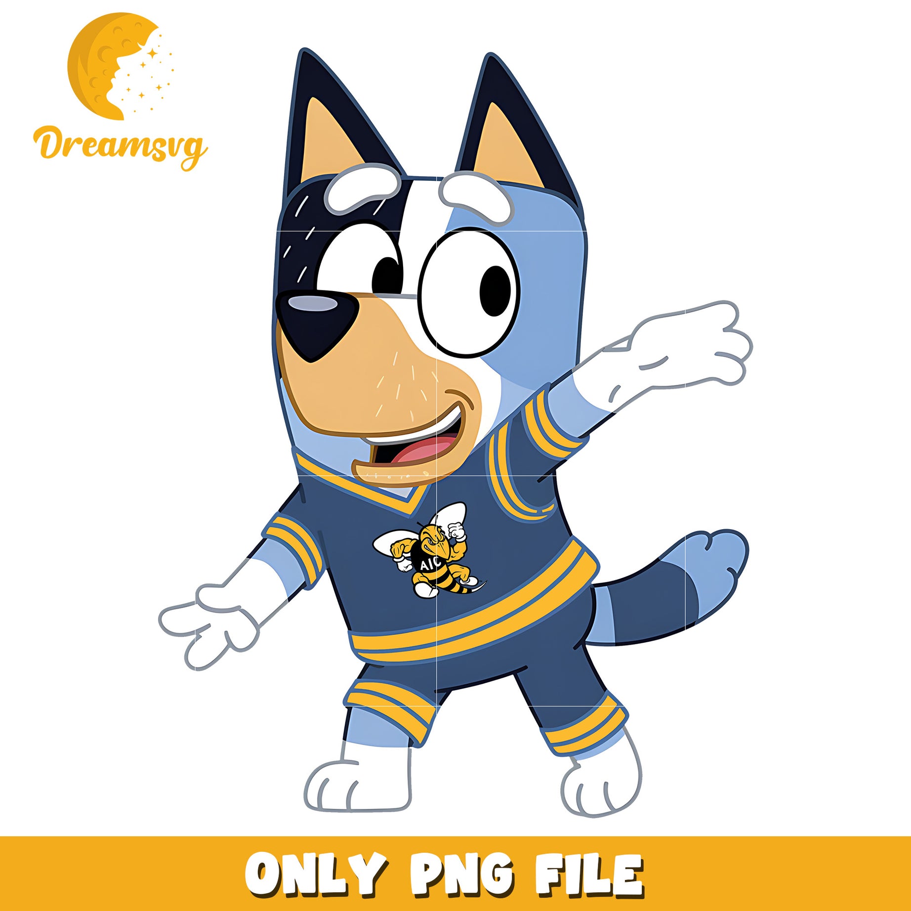 Bluey t-shirt logo png, AIC Yellow Jackets png, ncaa png