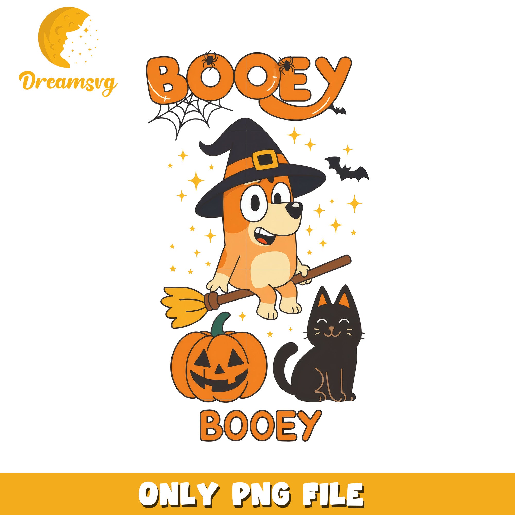 Booey witch and black cat png, spooky bluey png, halloween costumes png