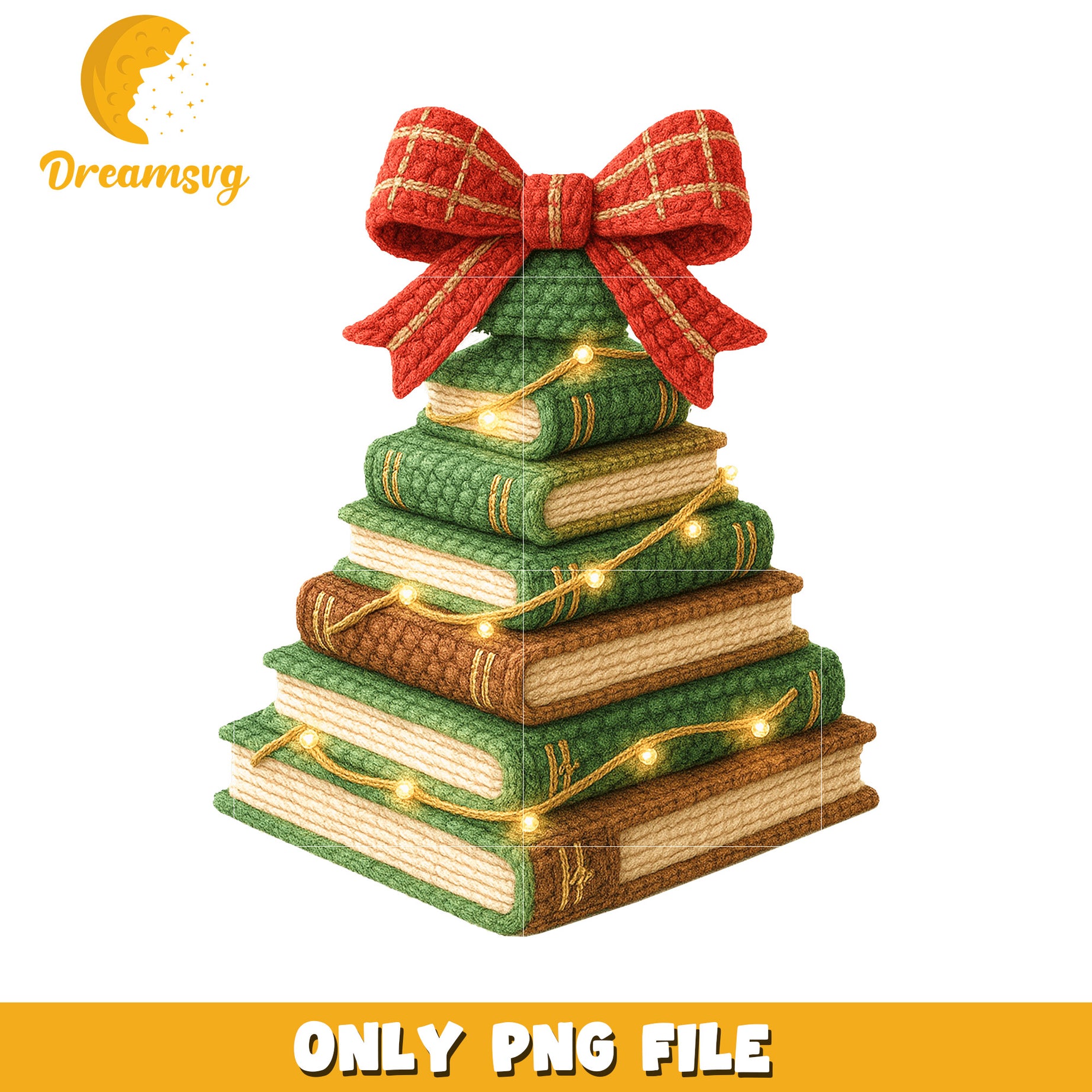 Book tree png, christmas design​​​ png, knitted art png
