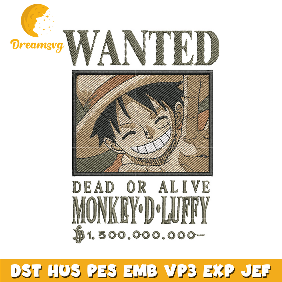 Bounty Luffy embroidery design