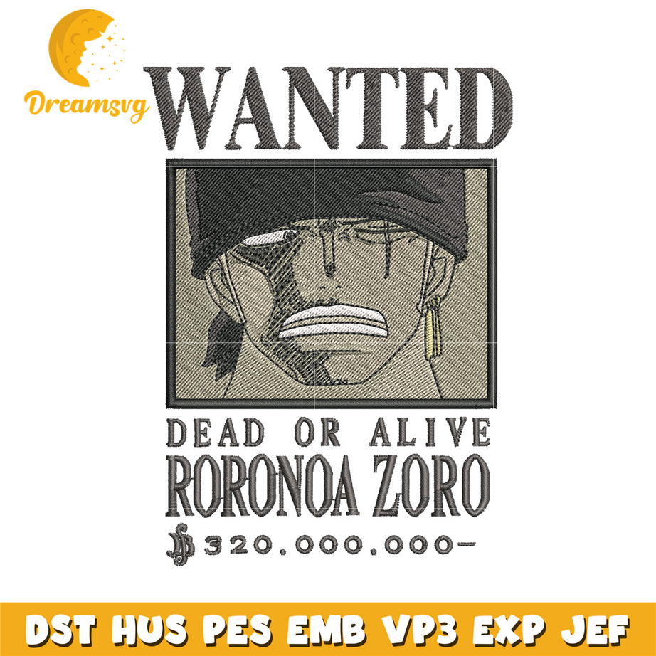 Bounty zoro embroidery design