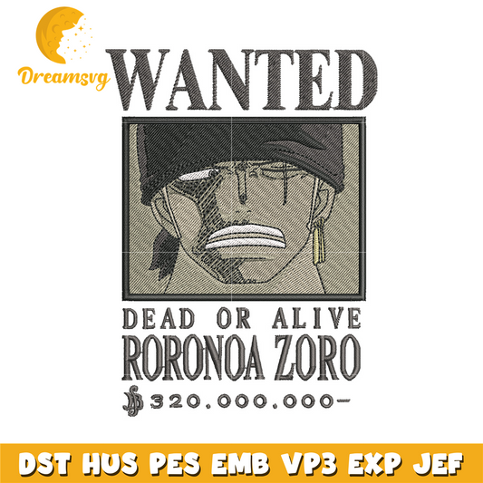 Bounty zoro embroidery design