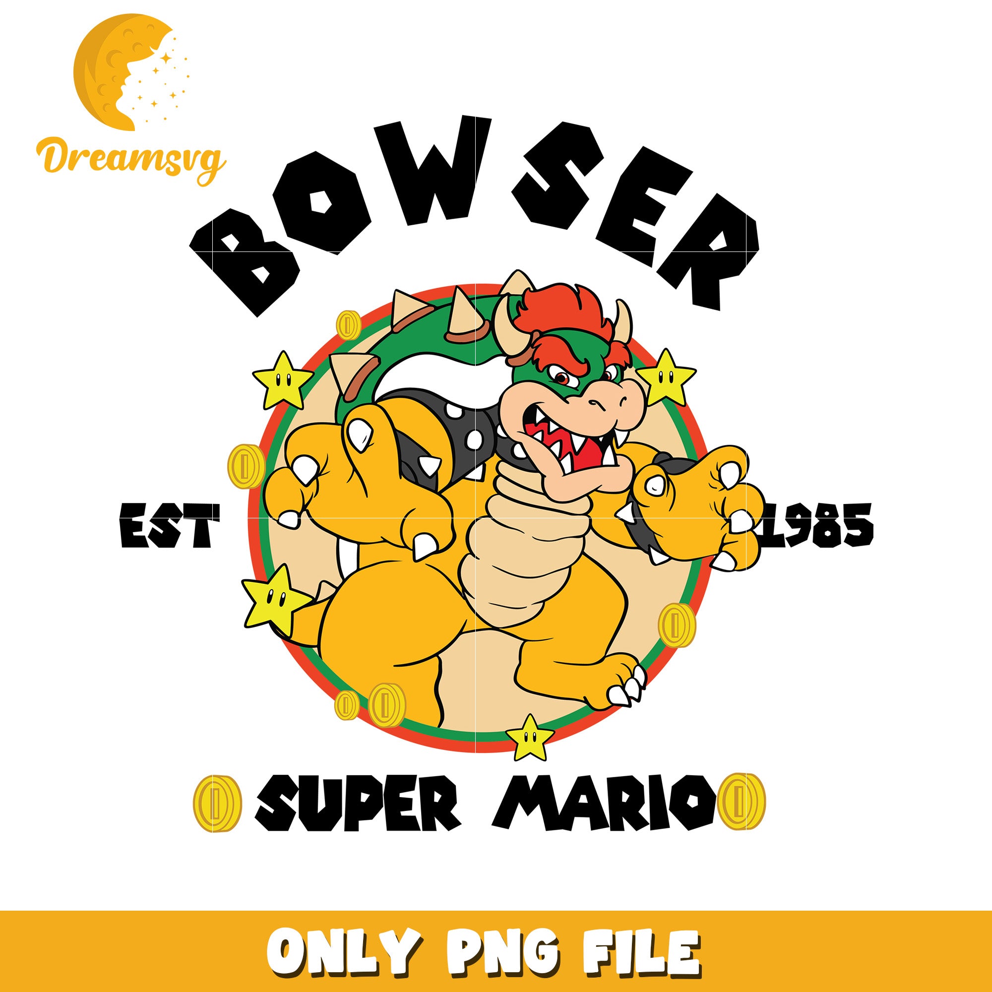 Bowser super mario est 1985 png, super mario characters png, vintage mario design png