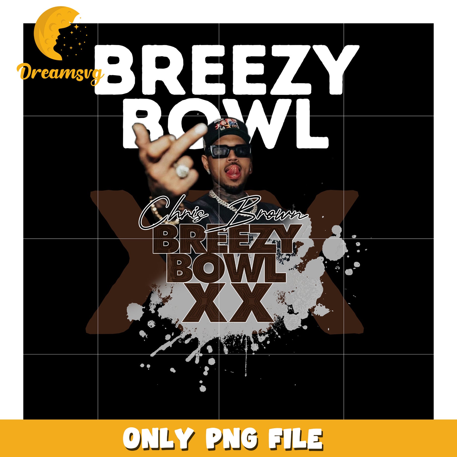 Breezy bowl illustration png, chris brown artwork png, breezy concert design png