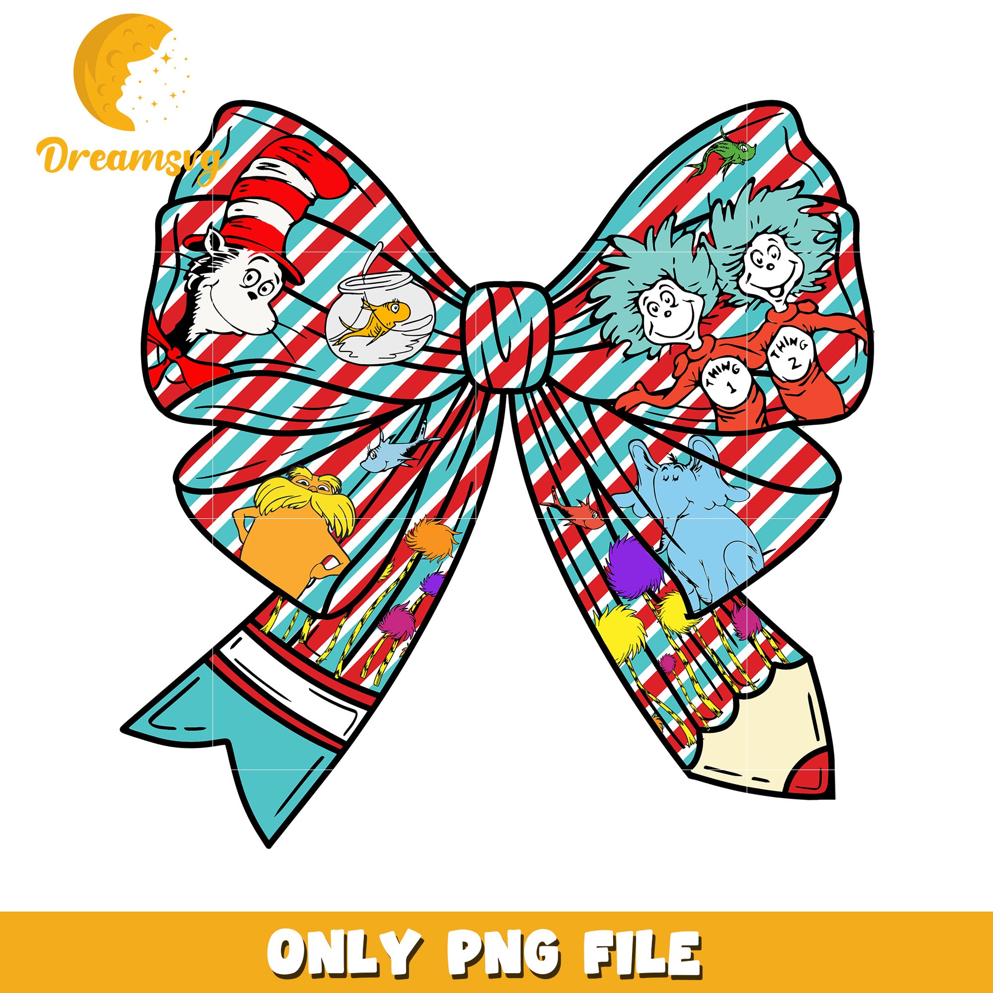 Bright Colorful Dr Seuss Bow PNG File for Crafts and Decor