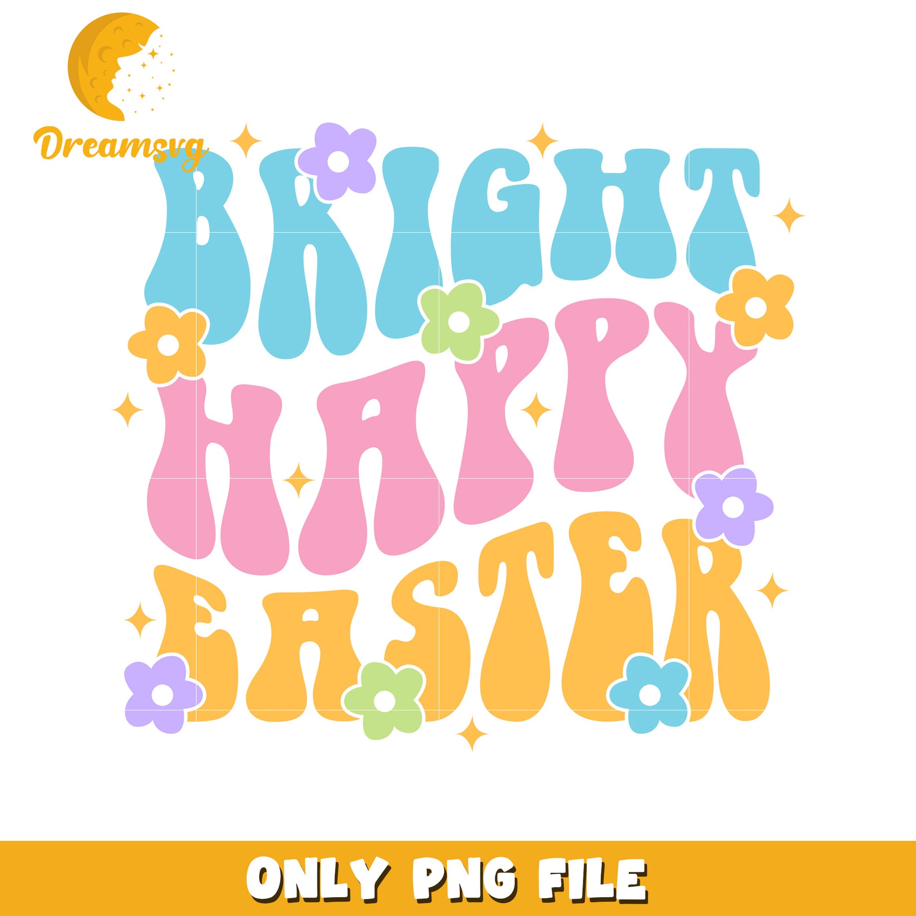 Bright Happy Easter PNG Retro 70s Design